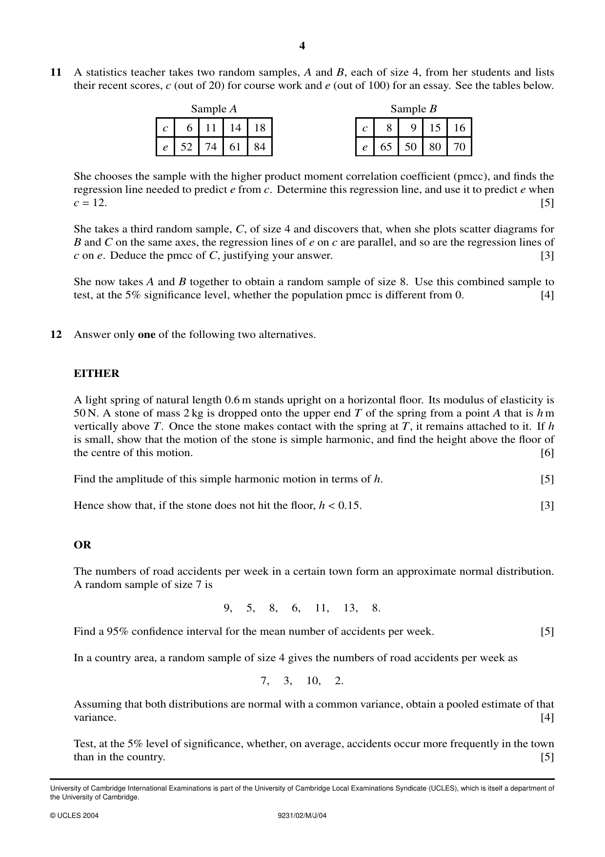 Cambridge A Level Mathematics - Further 9231 2004 May/June Paper 2 · Variant 1 question paper, page 4 of 4