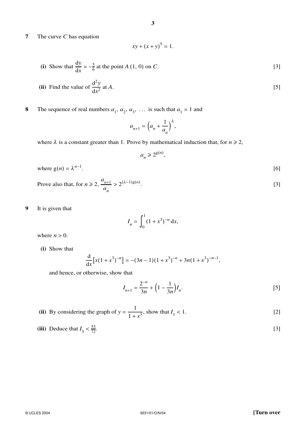 Cambridge A Level Mathematics - Further 9231 2004 Oct/Nov Paper 1 · Variant 1 question paper, page 3 of 8