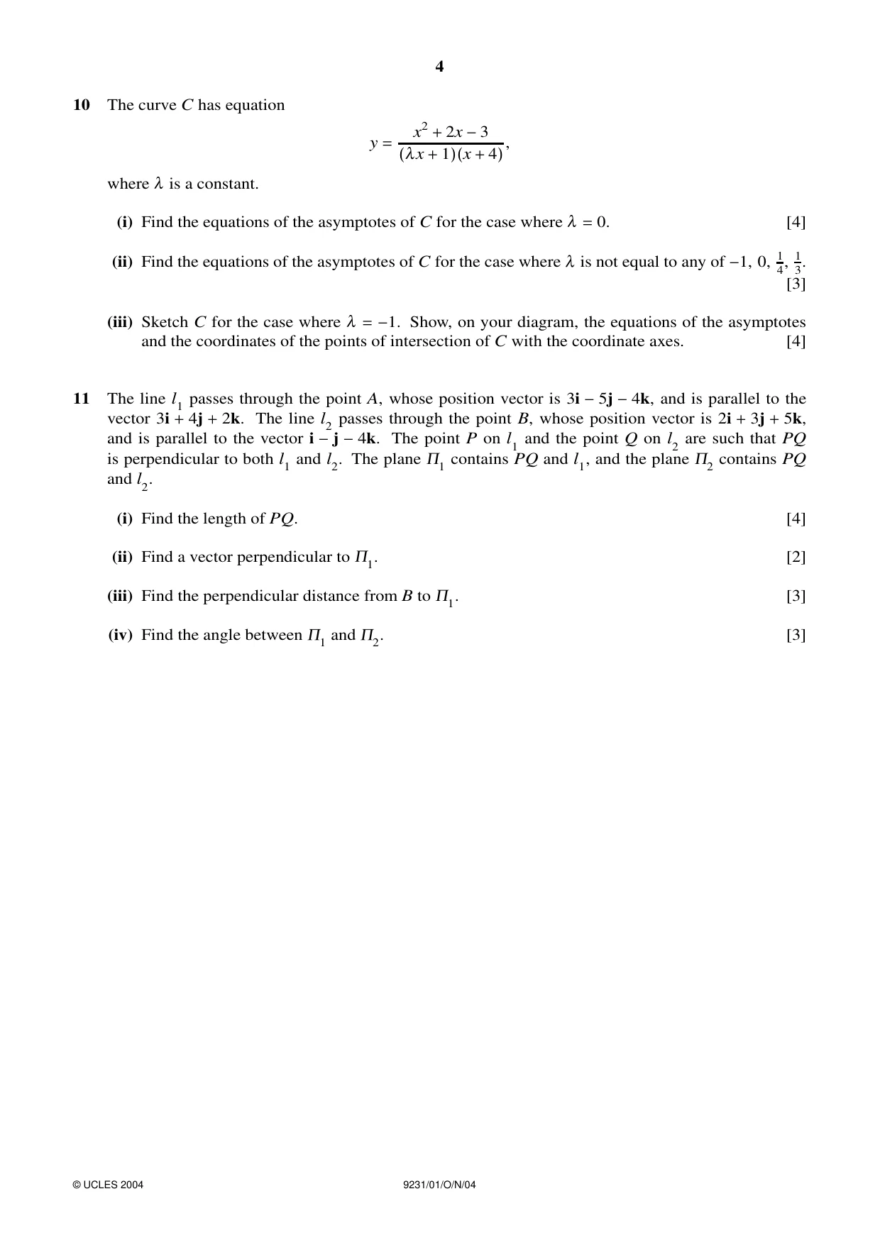 Cambridge A Level Mathematics - Further 9231 2004 Oct/Nov Paper 1 · Variant 1 question paper, page 4 of 8