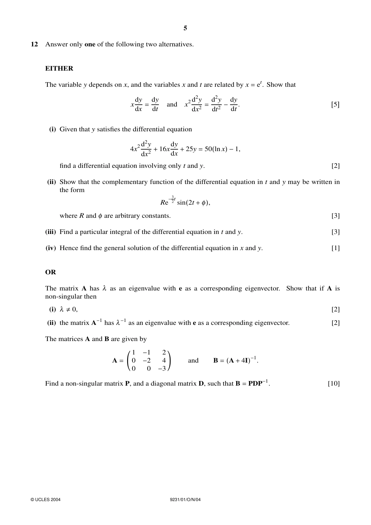 Cambridge A Level Mathematics - Further 9231 2004 Oct/Nov Paper 1 · Variant 1 question paper, page 5 of 8