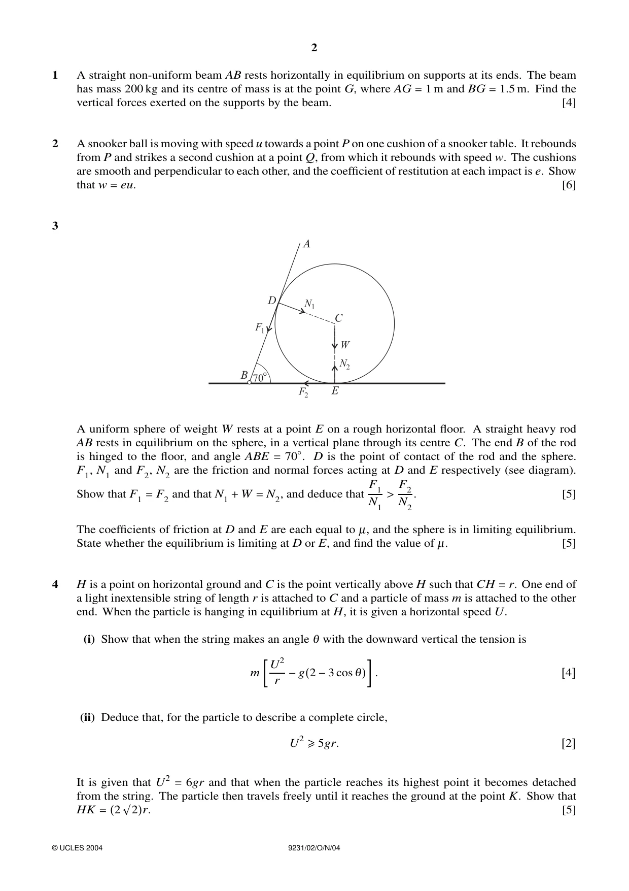 Cambridge A Level Mathematics - Further 9231 2004 Oct/Nov Paper 2 · Variant 1 question paper, page 2 of 8