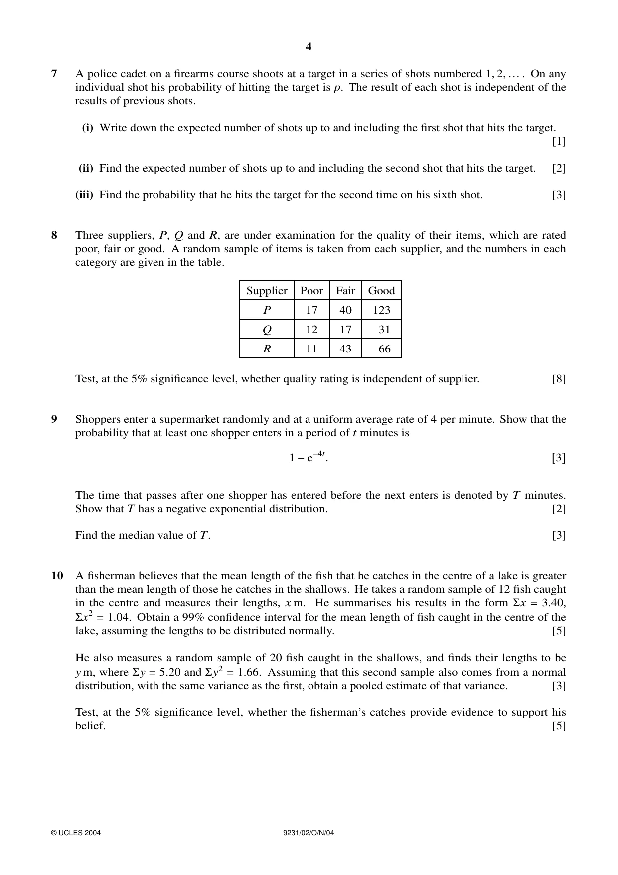 Cambridge A Level Mathematics - Further 9231 2004 Oct/Nov Paper 2 · Variant 1 question paper, page 4 of 8