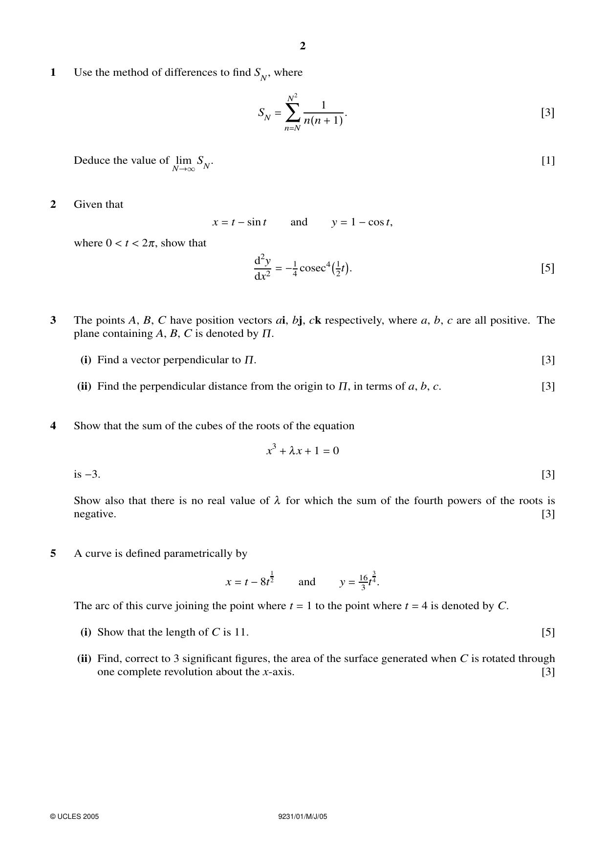 Cambridge A Level Mathematics - Further 9231 2005 May/June Paper 1 · Variant 1 question paper, page 2 of 8