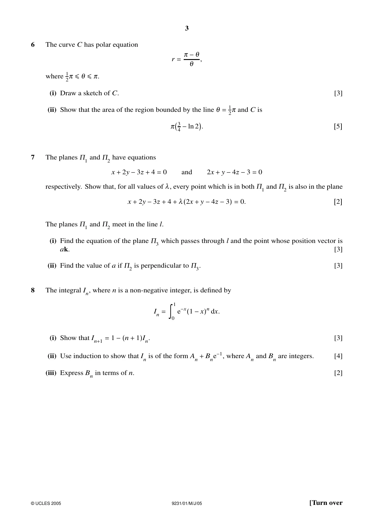 Cambridge A Level Mathematics - Further 9231 2005 May/June Paper 1 · Variant 1 question paper, page 3 of 8