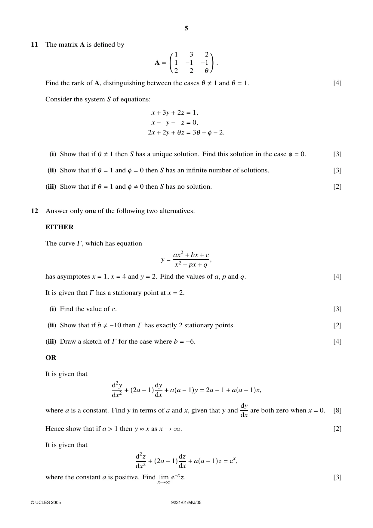 Cambridge A Level Mathematics - Further 9231 2005 May/June Paper 1 · Variant 1 question paper, page 5 of 8