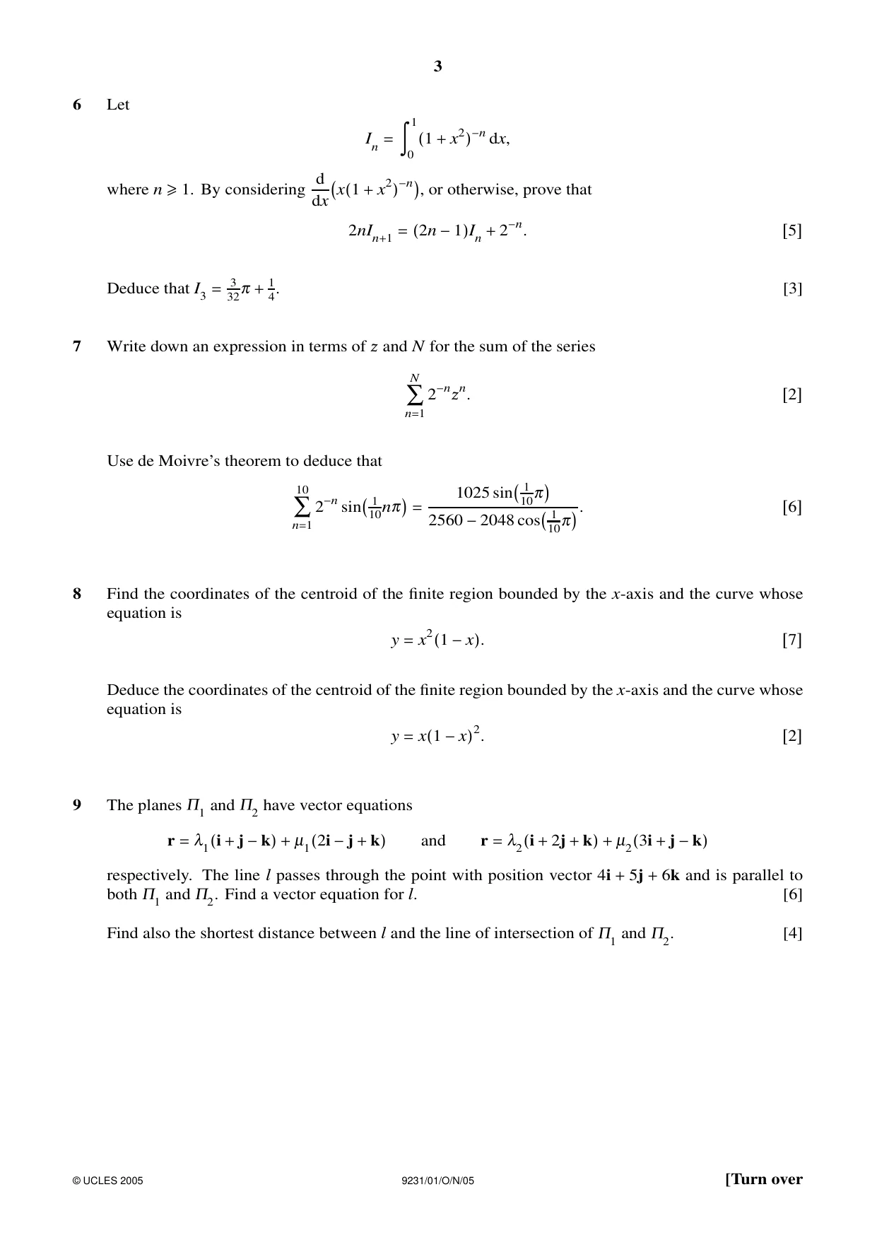 Cambridge A Level Mathematics - Further 9231 2005 Oct/Nov Paper 1 · Variant 1 question paper, page 3 of 8