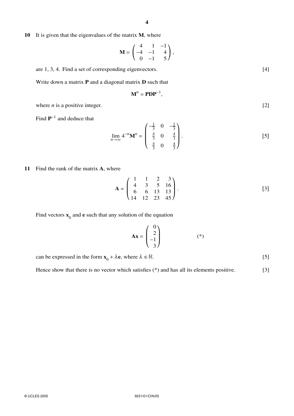 Cambridge A Level Mathematics - Further 9231 2005 Oct/Nov Paper 1 · Variant 1 question paper, page 4 of 8
