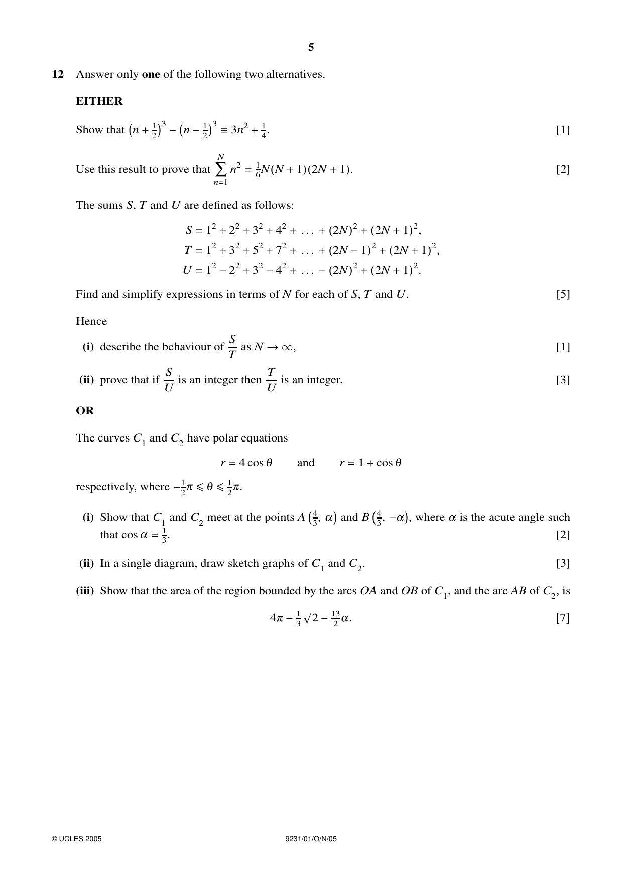 Cambridge A Level Mathematics - Further 9231 2005 Oct/Nov Paper 1 · Variant 1 question paper, page 5 of 8
