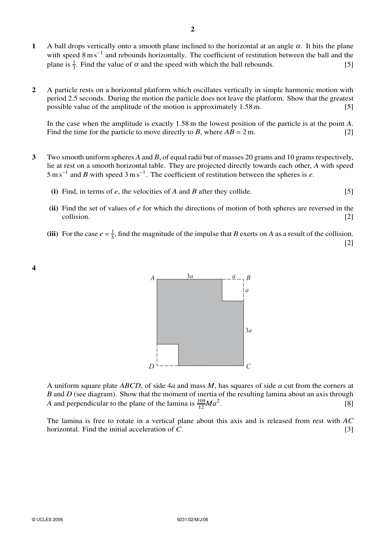Cambridge A Level Mathematics - Further 9231 2006 May/June Paper 2 · Variant 1 question paper, page 2 of 8