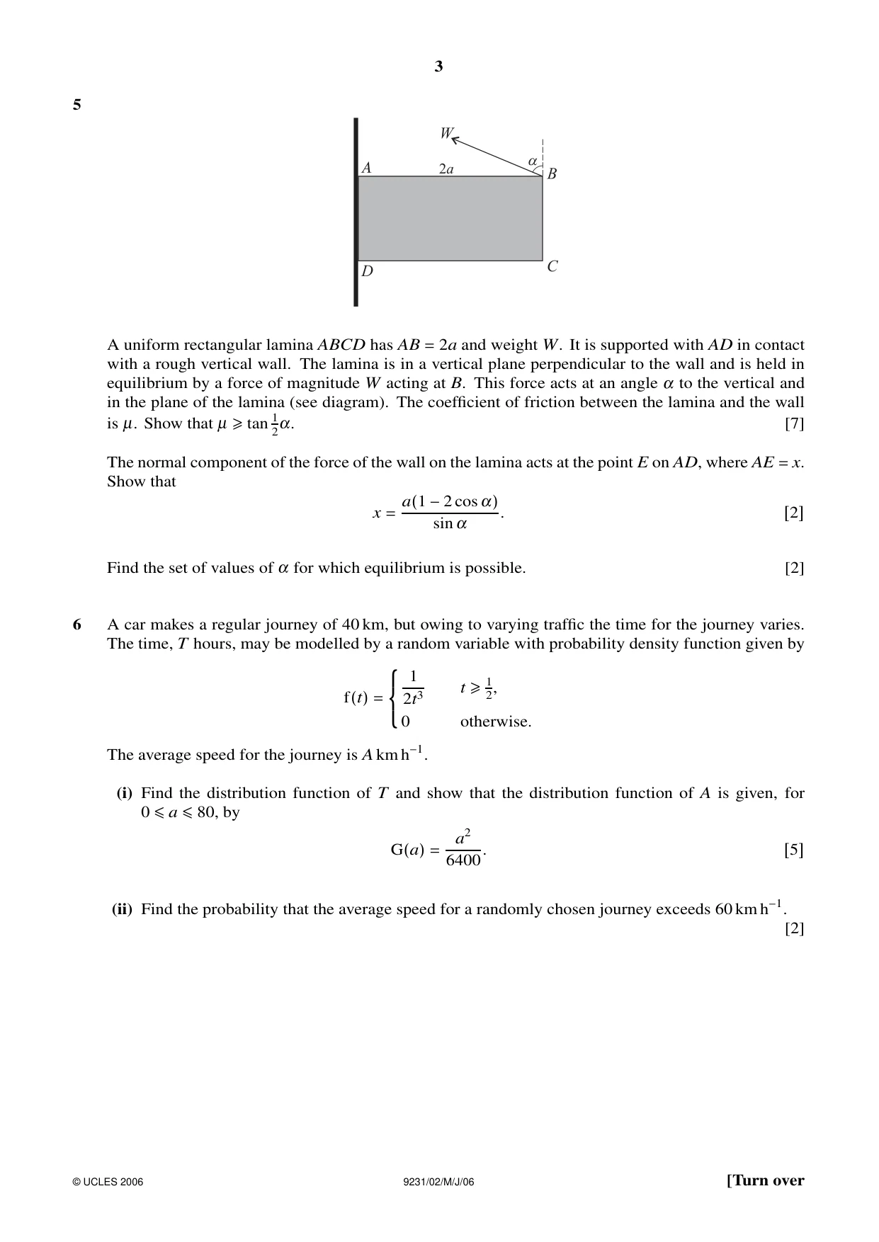 Cambridge A Level Mathematics - Further 9231 2006 May/June Paper 2 · Variant 1 question paper, page 3 of 8