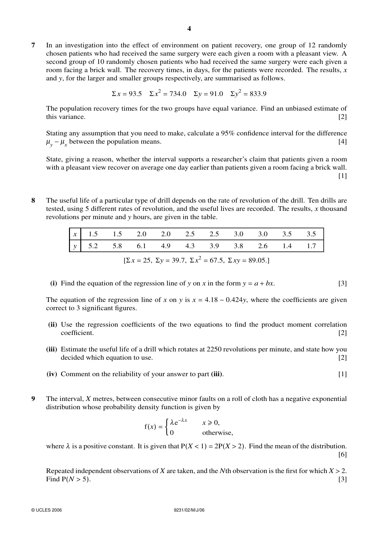 Cambridge A Level Mathematics - Further 9231 2006 May/June Paper 2 · Variant 1 question paper, page 4 of 8