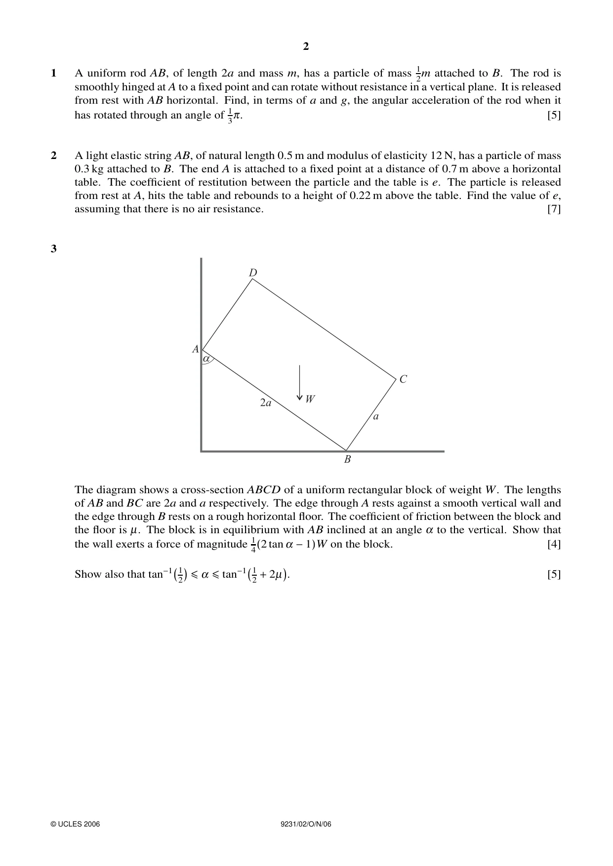 Cambridge A Level Mathematics - Further 9231 2006 Oct/Nov Paper 2 · Variant 1 question paper, page 2 of 8