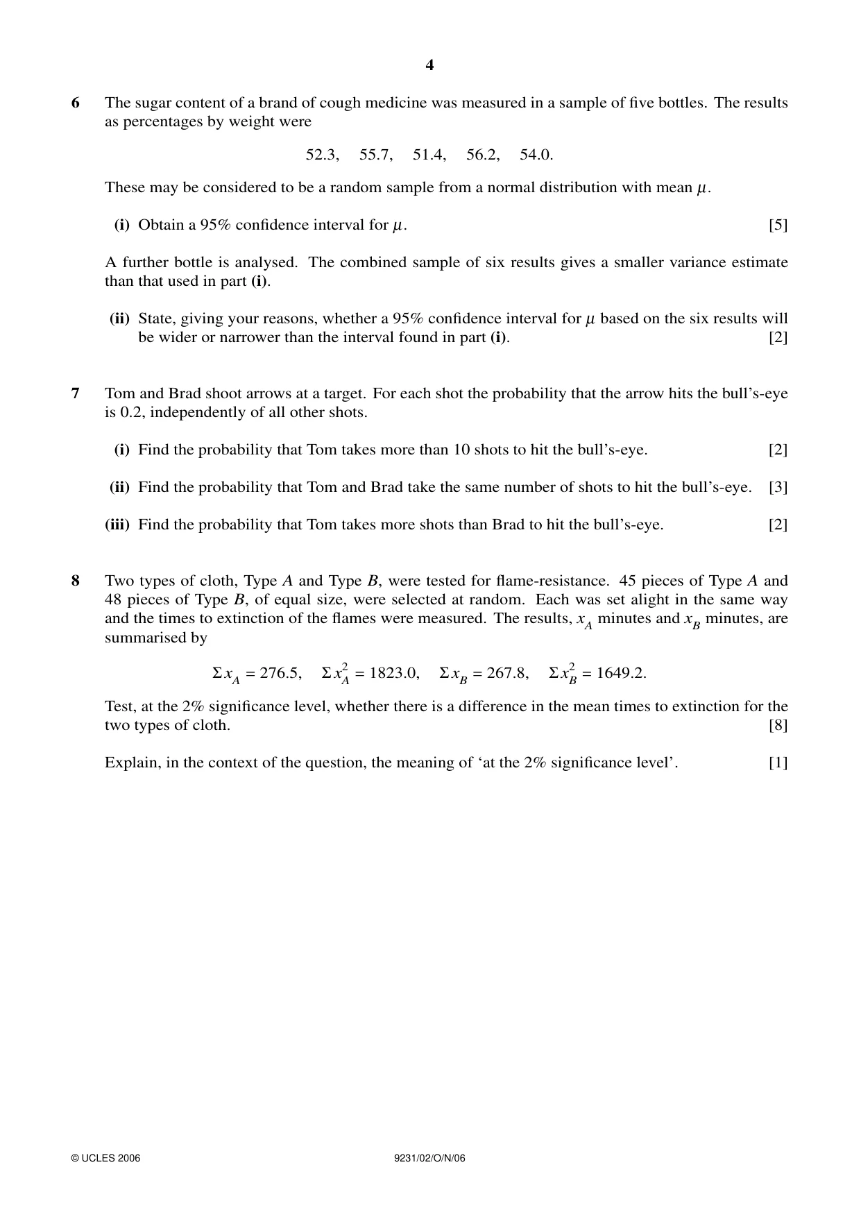 Cambridge A Level Mathematics - Further 9231 2006 Oct/Nov Paper 2 · Variant 1 question paper, page 4 of 8