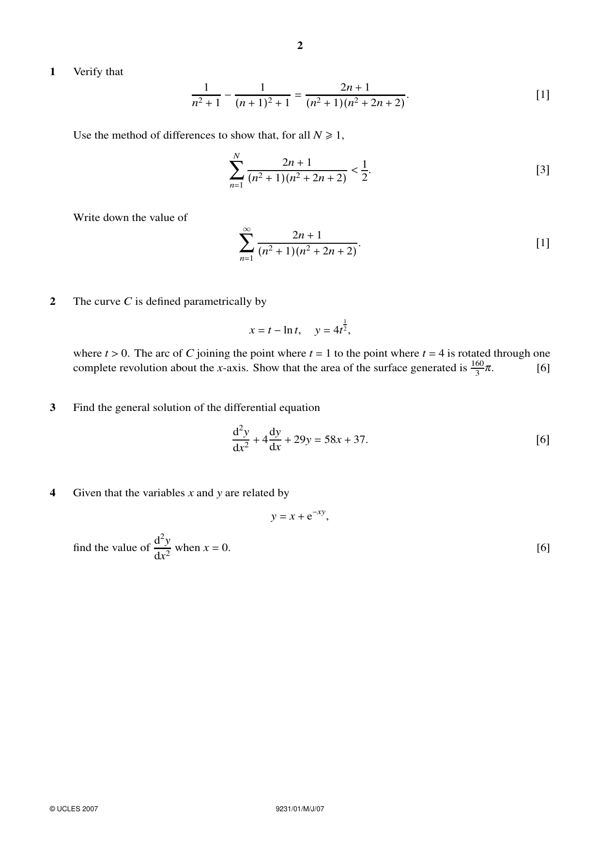 Cambridge A Level Mathematics - Further 9231 2007 May/June Paper 1 · Variant 1 question paper, page 2 of 8