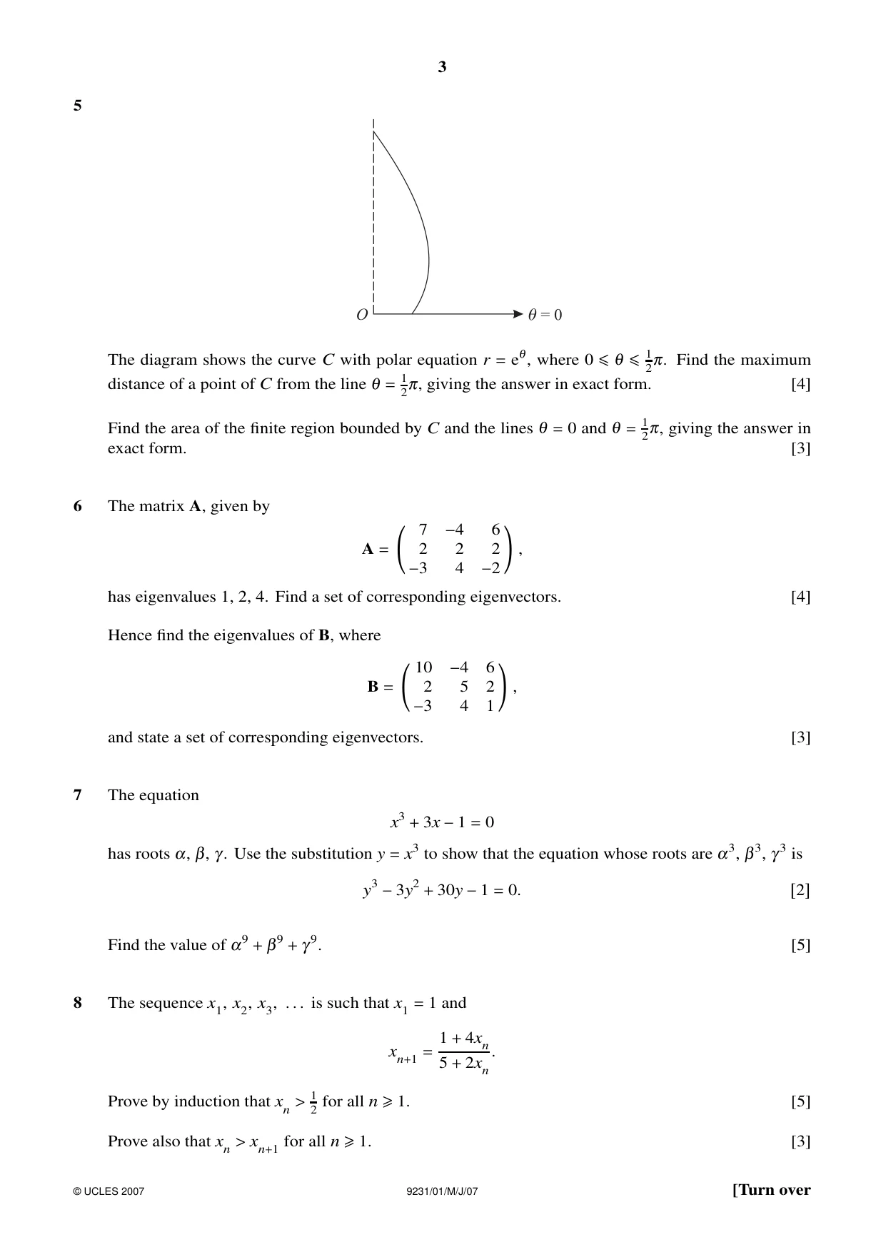 Cambridge A Level Mathematics - Further 9231 2007 May/June Paper 1 · Variant 1 question paper, page 3 of 8