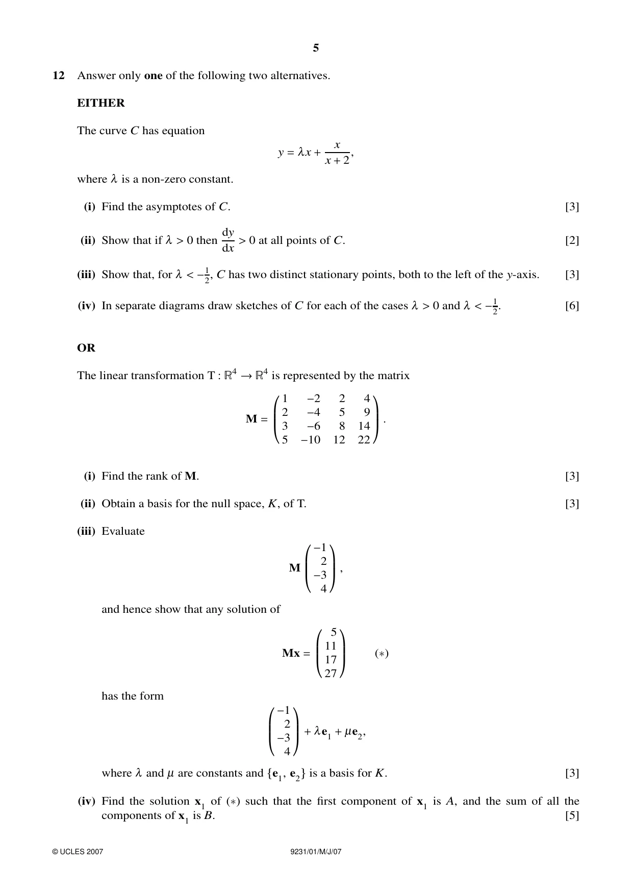 Cambridge A Level Mathematics - Further 9231 2007 May/June Paper 1 · Variant 1 question paper, page 5 of 8
