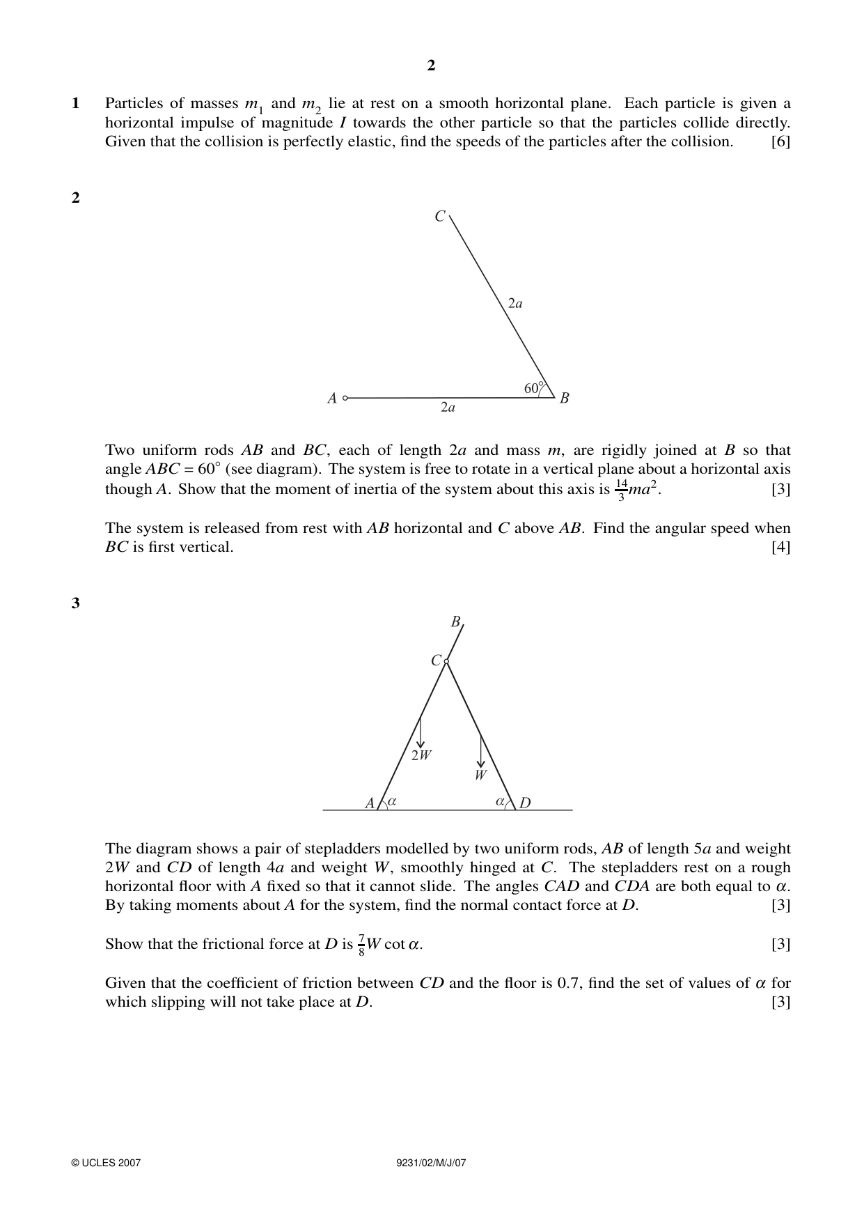 Cambridge A Level Mathematics - Further 9231 2007 May/June Paper 2 · Variant 1 question paper, page 2 of 8