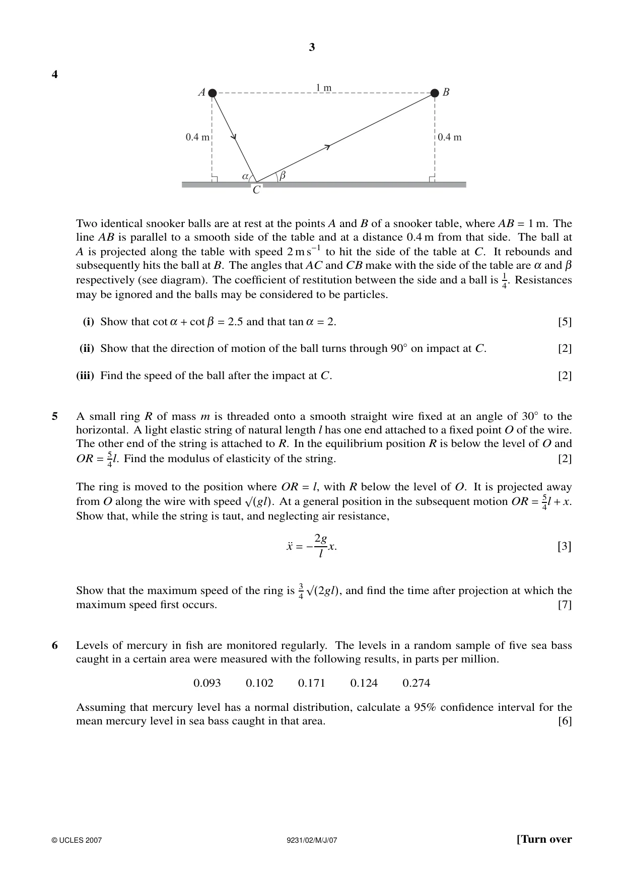Cambridge A Level Mathematics - Further 9231 2007 May/June Paper 2 · Variant 1 question paper, page 3 of 8
