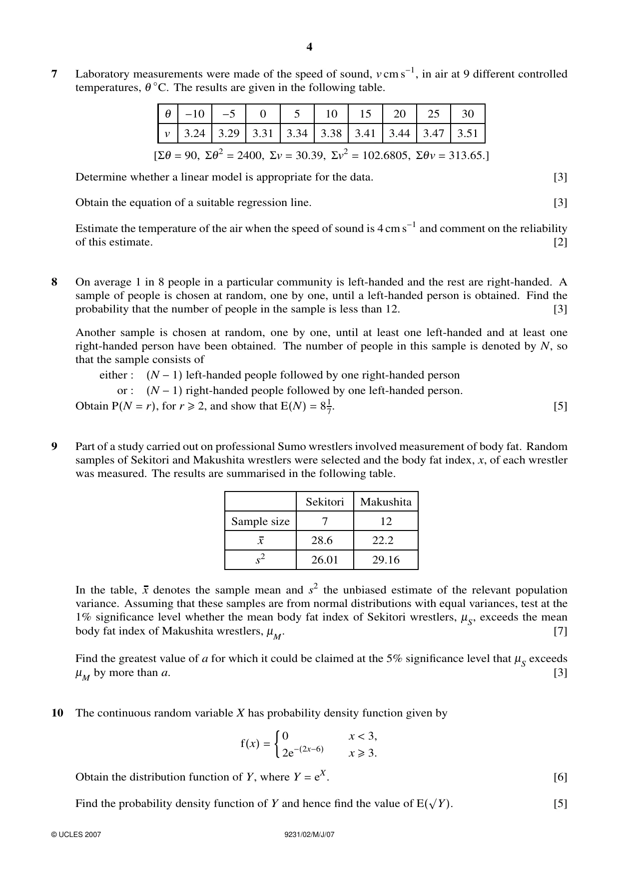Cambridge A Level Mathematics - Further 9231 2007 May/June Paper 2 · Variant 1 question paper, page 4 of 8