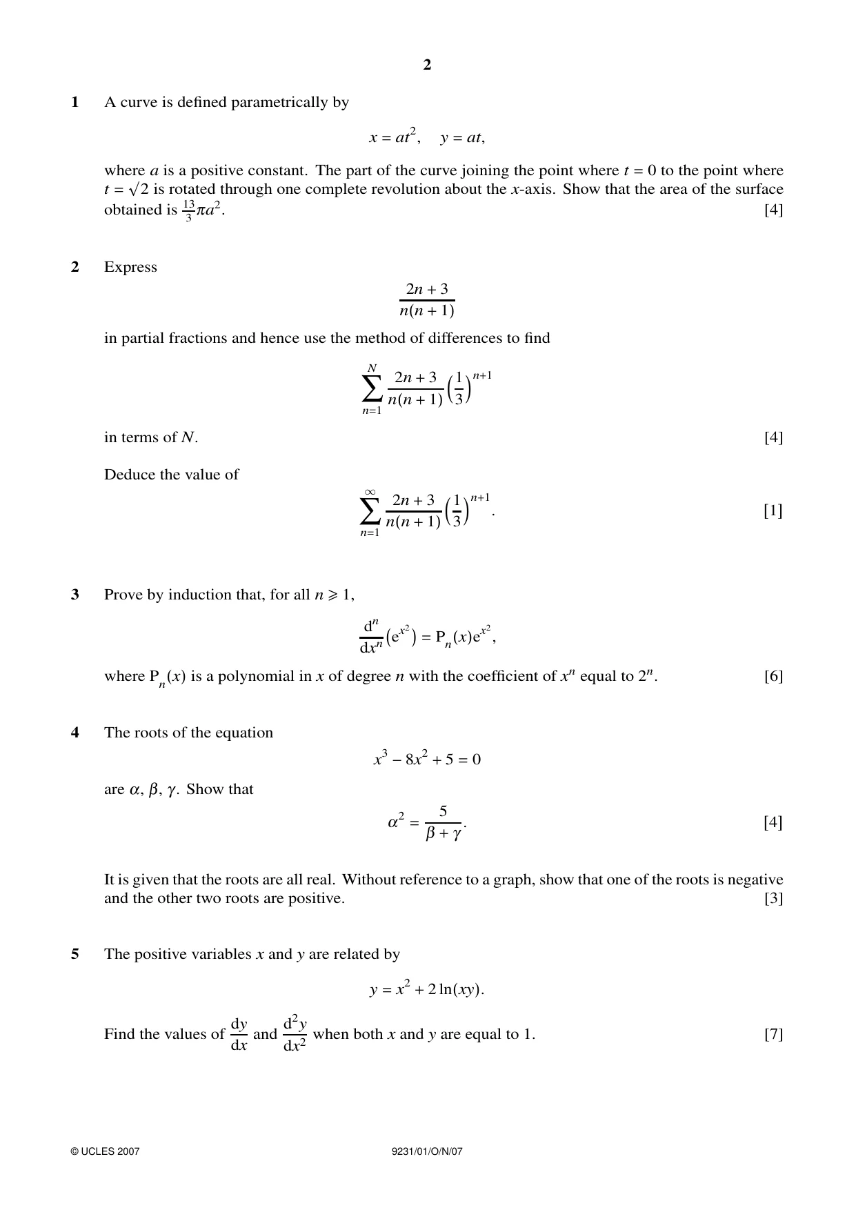 Cambridge A Level Mathematics - Further 9231 2007 Oct/Nov Paper 1 · Variant 1 question paper, page 2 of 8