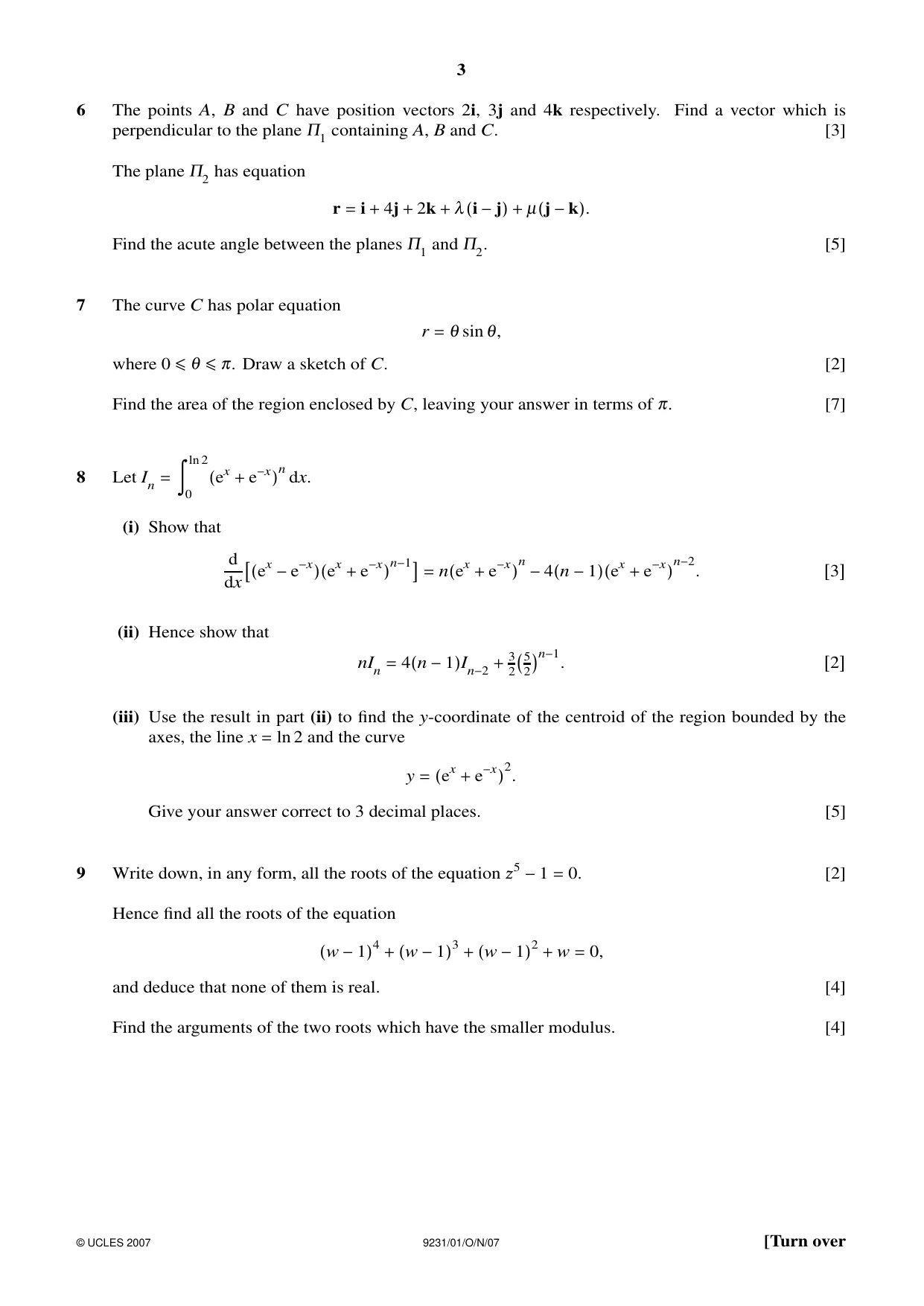Cambridge A Level Mathematics - Further 9231 2007 Oct/Nov Paper 1 · Variant 1 question paper, page 3 of 8