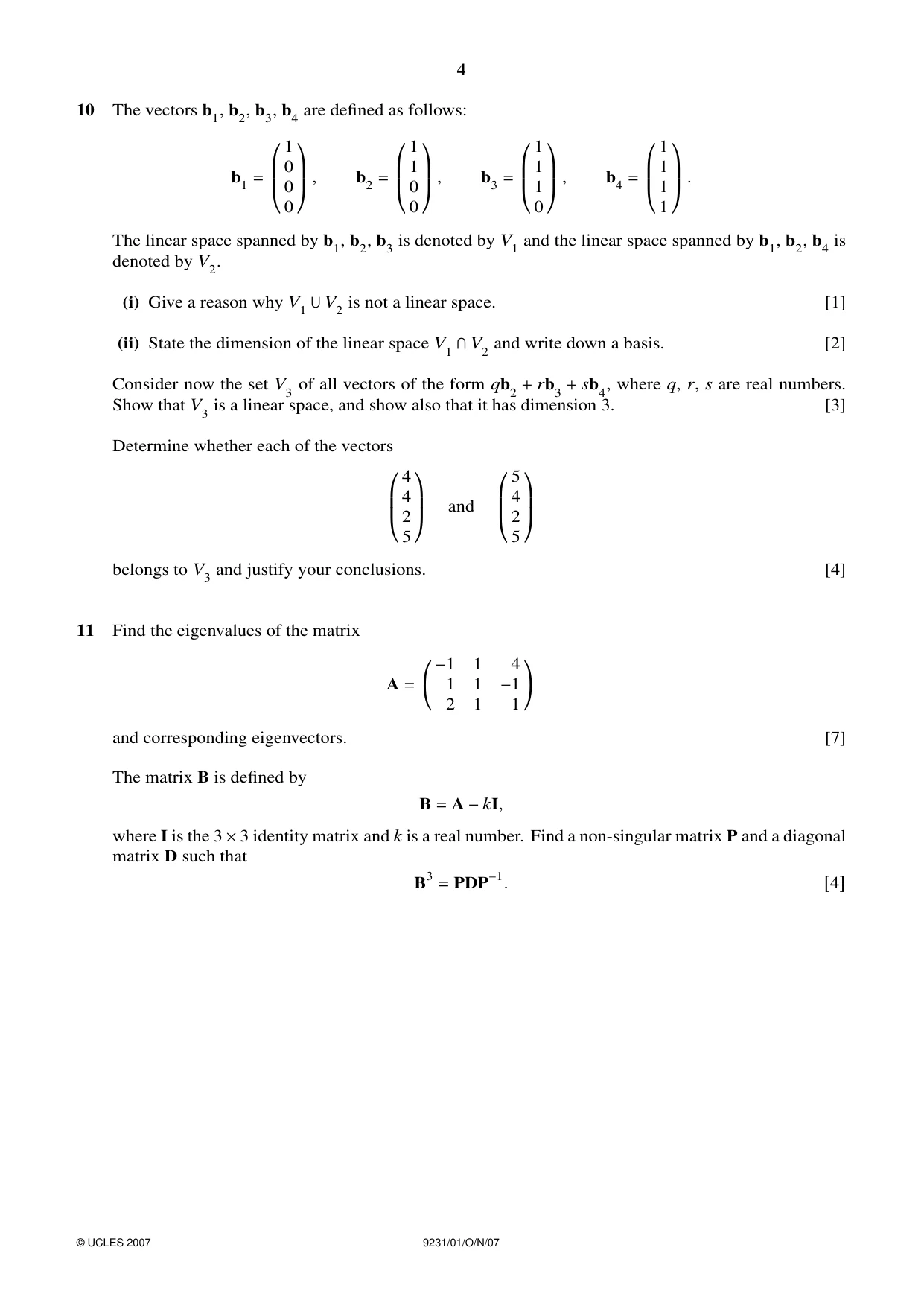 Cambridge A Level Mathematics - Further 9231 2007 Oct/Nov Paper 1 · Variant 1 question paper, page 4 of 8