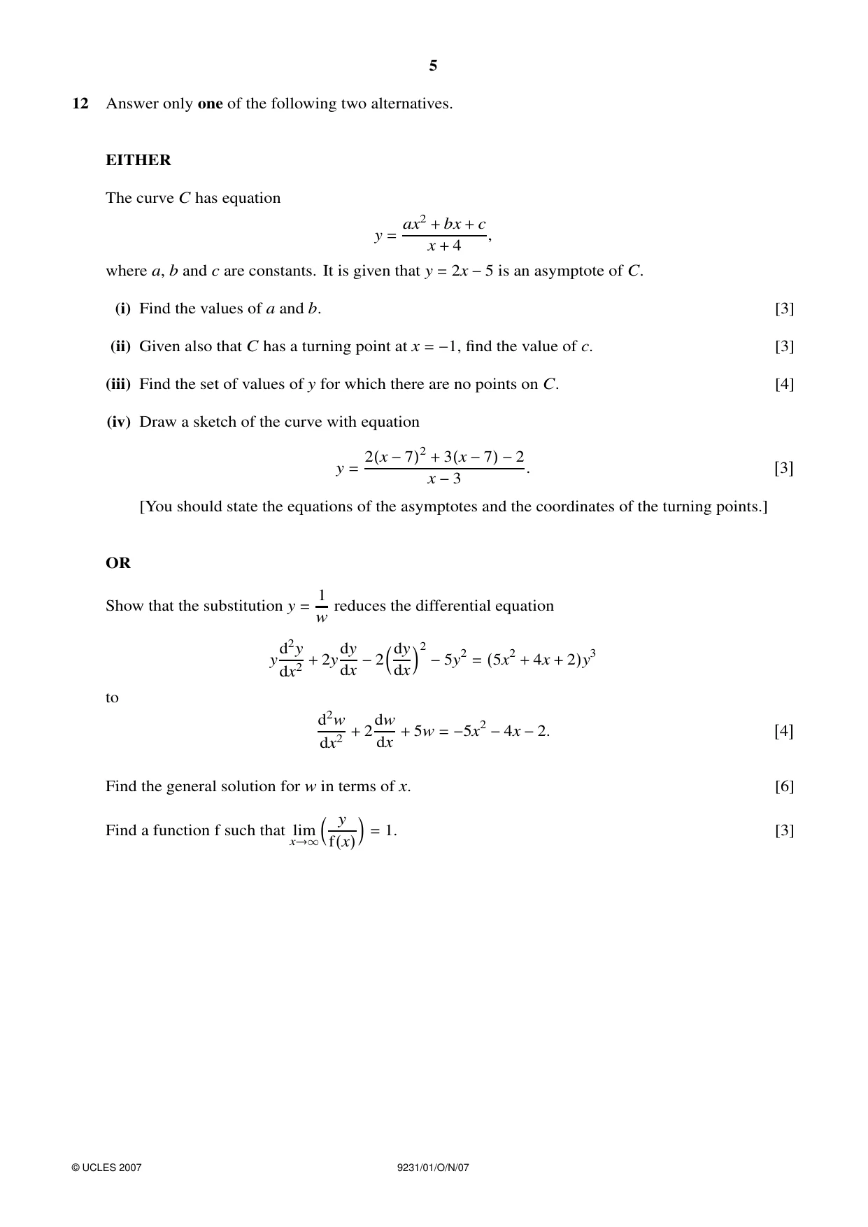 Cambridge A Level Mathematics - Further 9231 2007 Oct/Nov Paper 1 · Variant 1 question paper, page 5 of 8