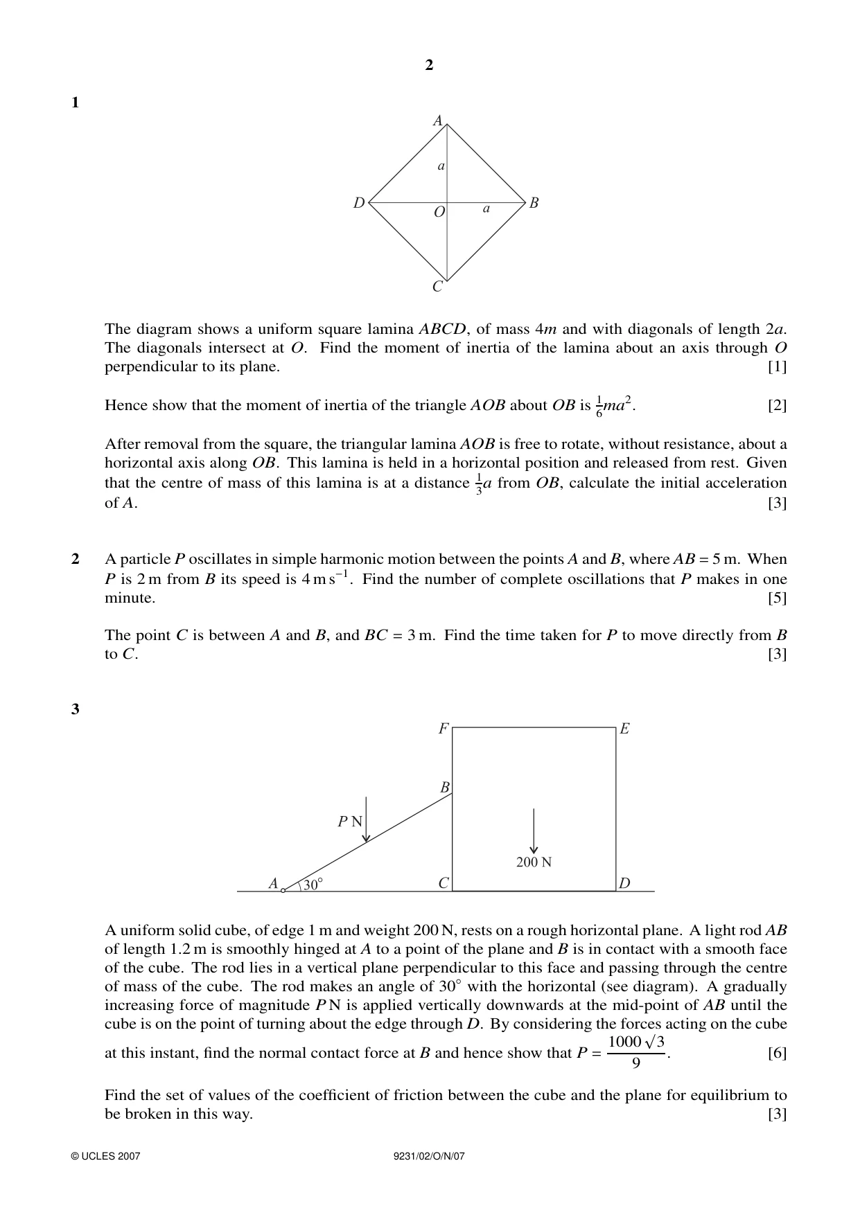 Cambridge A Level Mathematics - Further 9231 2007 Oct/Nov Paper 2 · Variant 1 question paper, page 2 of 8