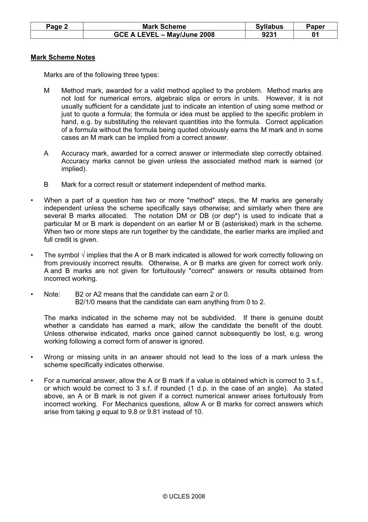 Mark scheme, page 2 of 10