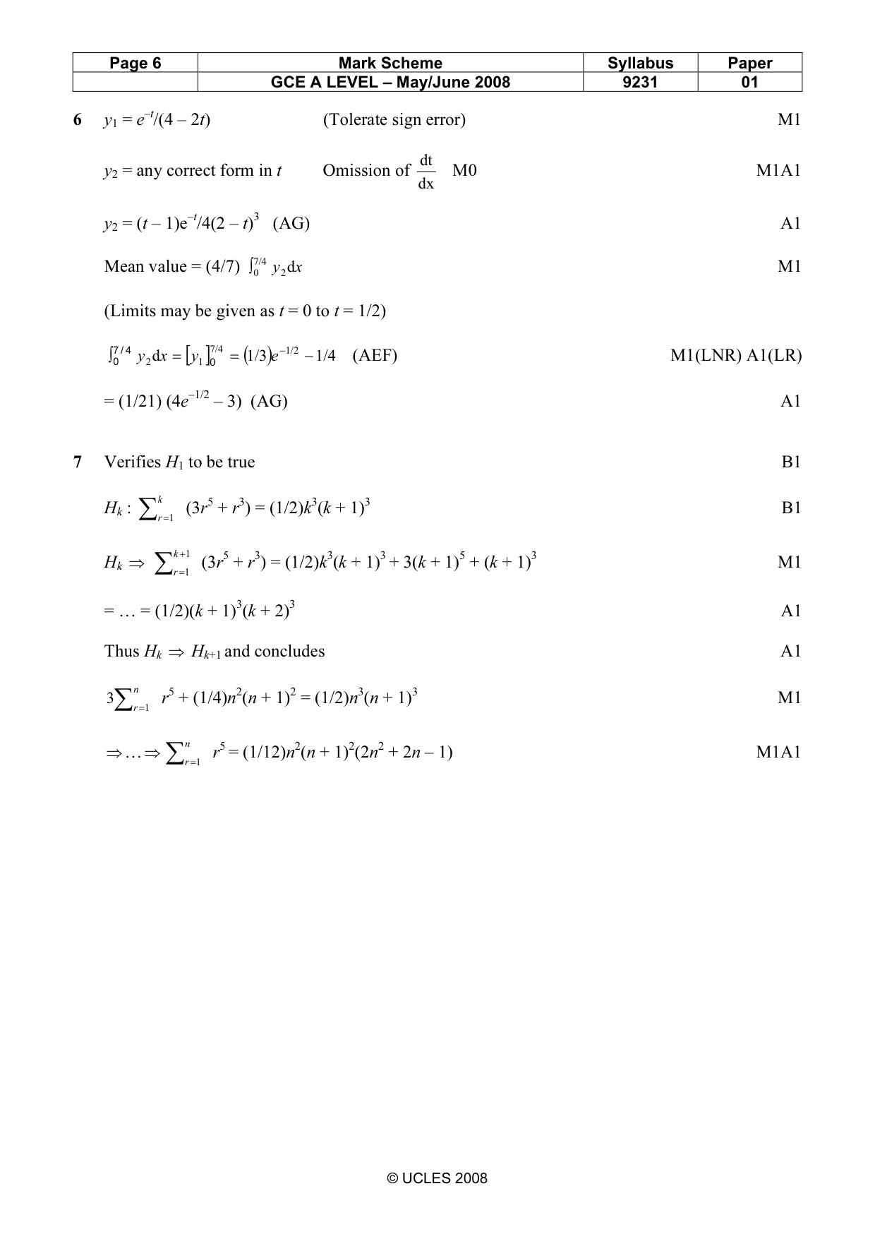 Mark scheme, page 6 of 10