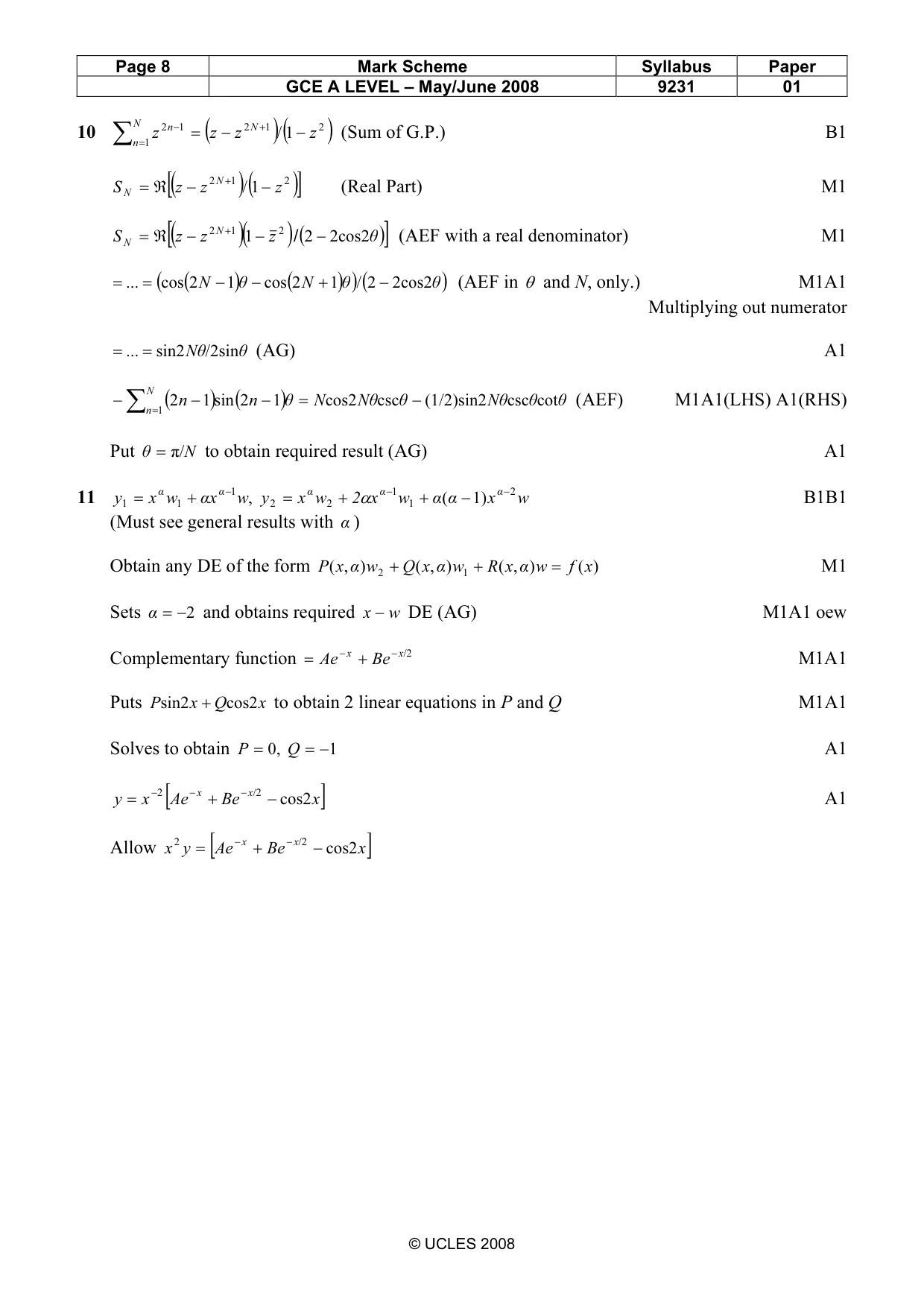 Mark scheme, page 8 of 10