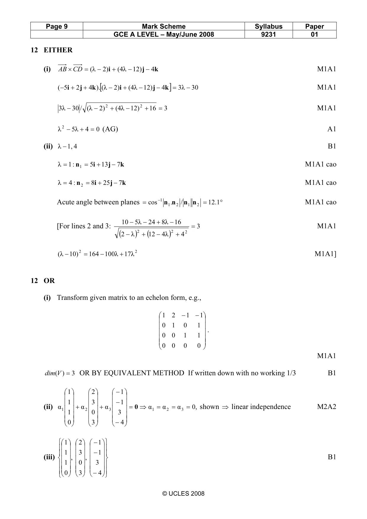 Mark scheme, page 9 of 10