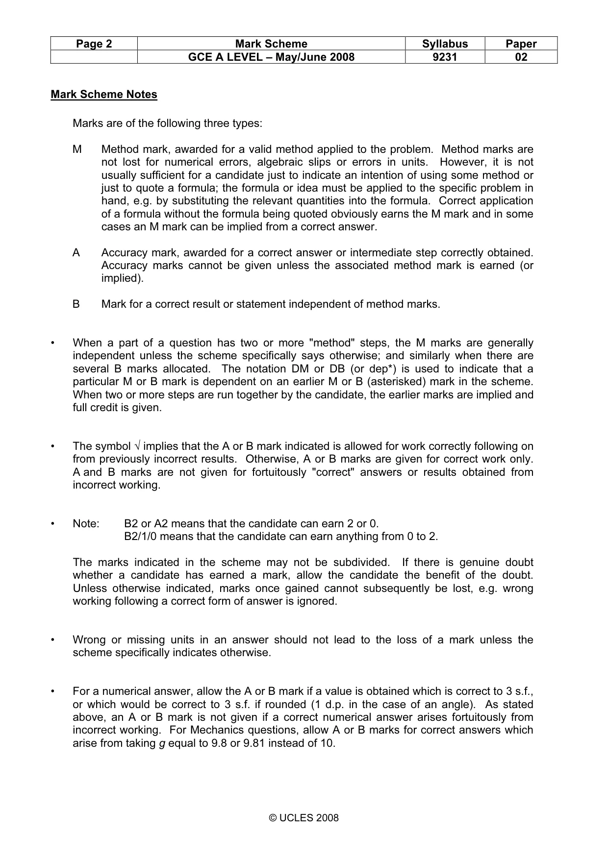 Mark scheme, page 2 of 8