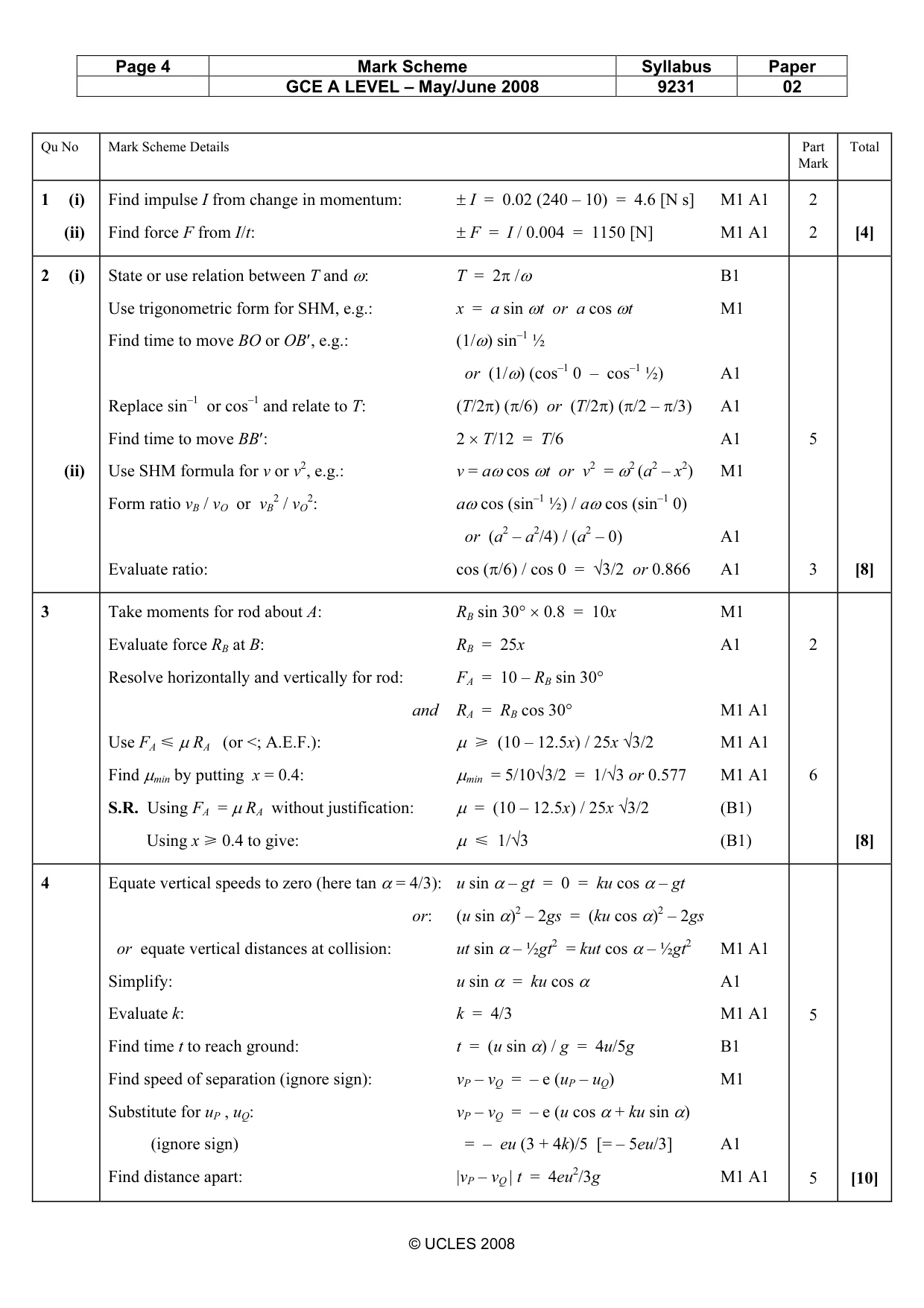 Mark scheme, page 4 of 8