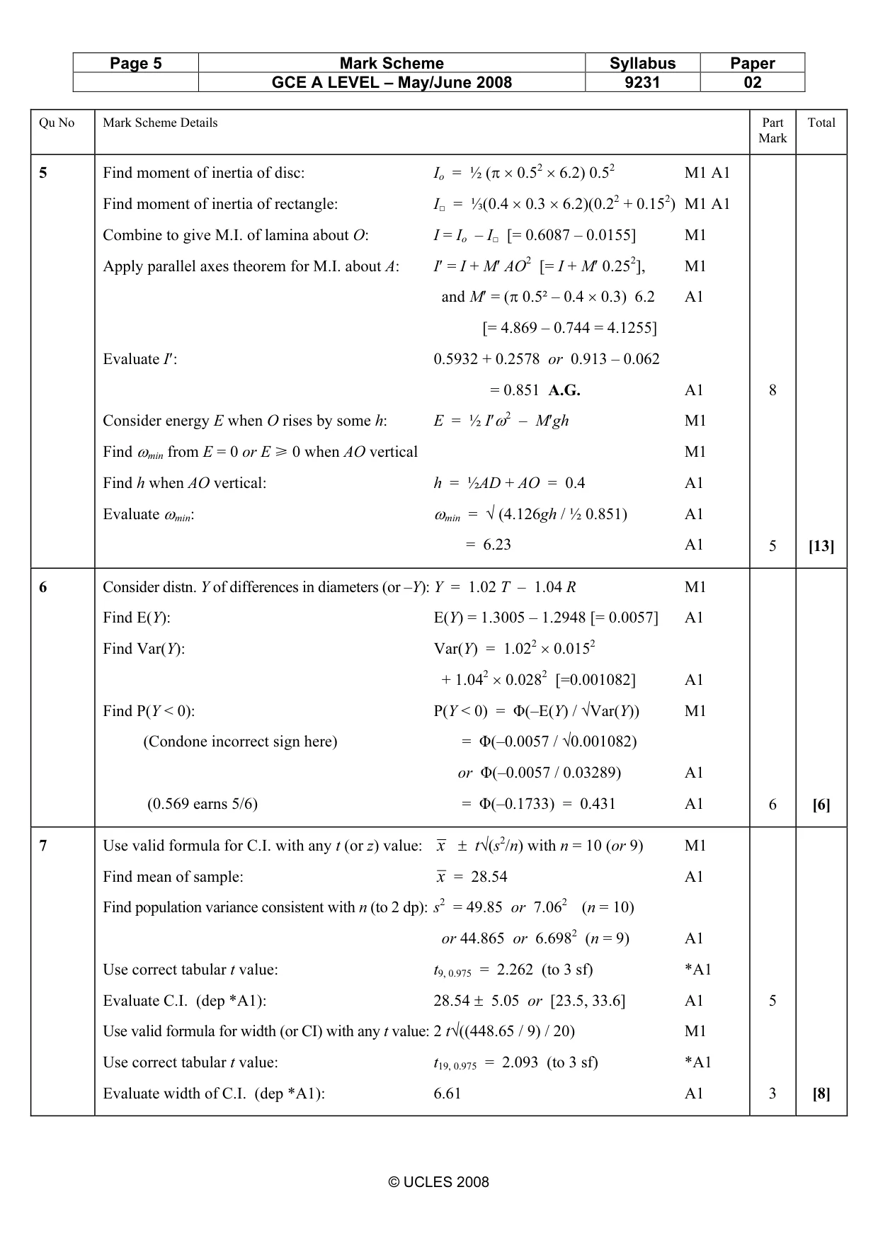 Mark scheme, page 5 of 8