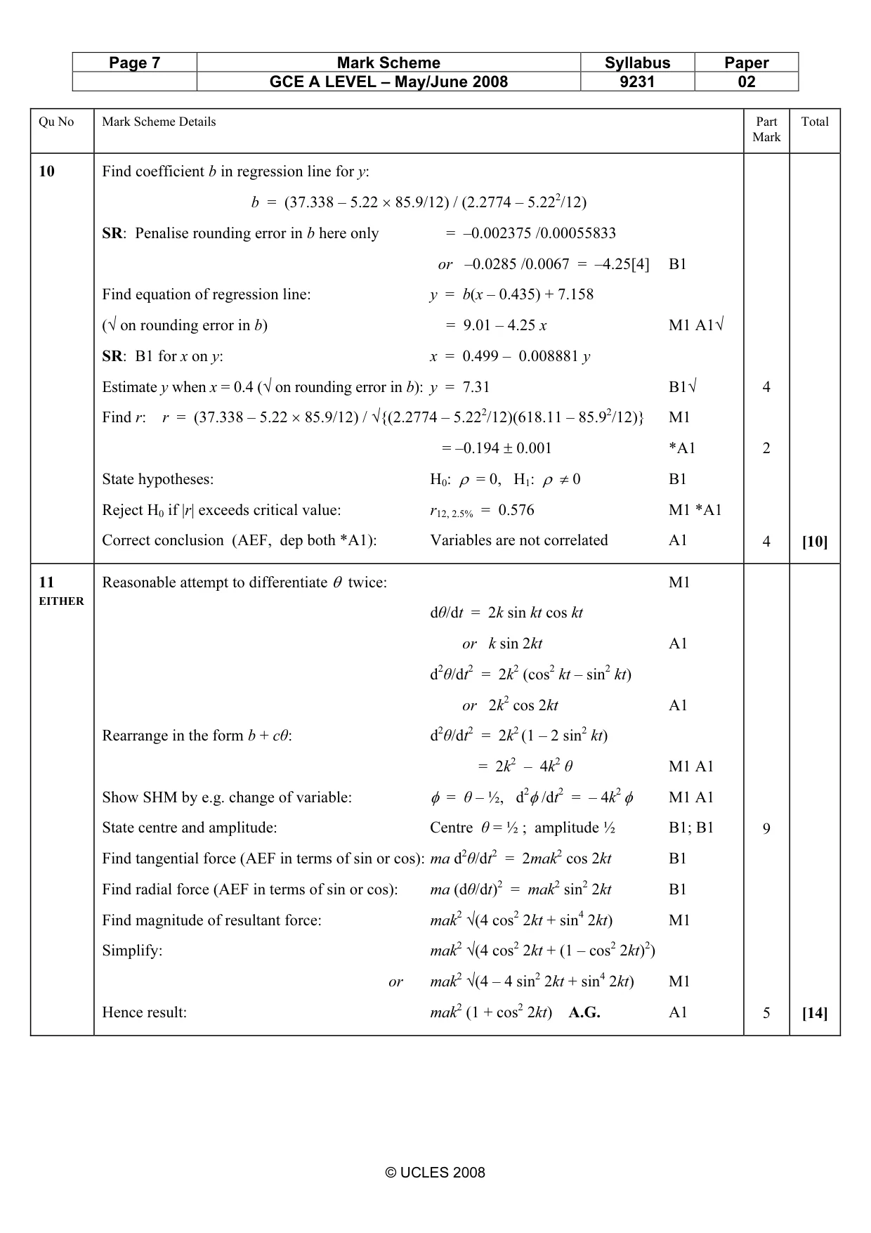Mark scheme, page 7 of 8