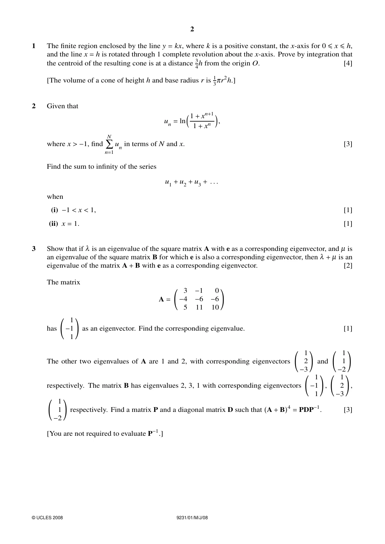Cambridge A Level Mathematics - Further 9231 2008 May/June Paper 1 · Variant 1 question paper, page 2 of 8