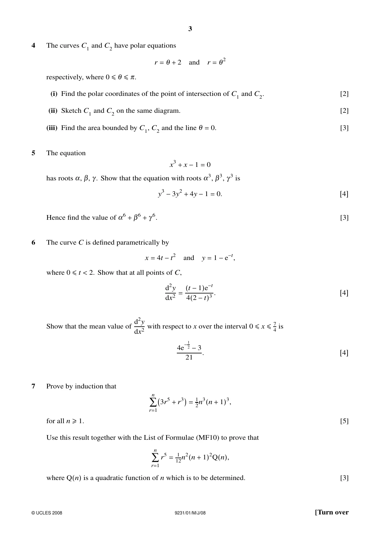 Cambridge A Level Mathematics - Further 9231 2008 May/June Paper 1 · Variant 1 question paper, page 3 of 8