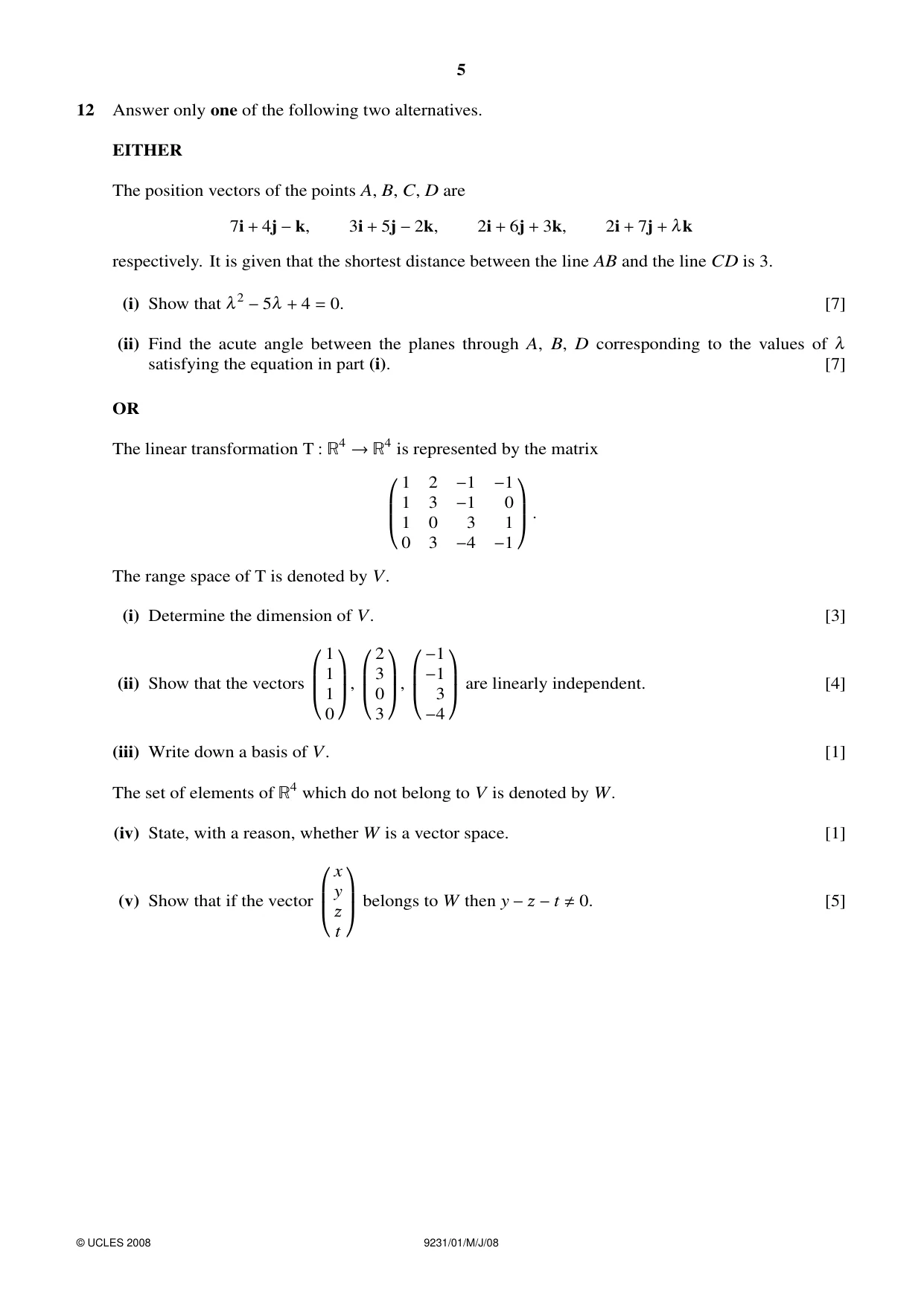 Cambridge A Level Mathematics - Further 9231 2008 May/June Paper 1 · Variant 1 question paper, page 5 of 8