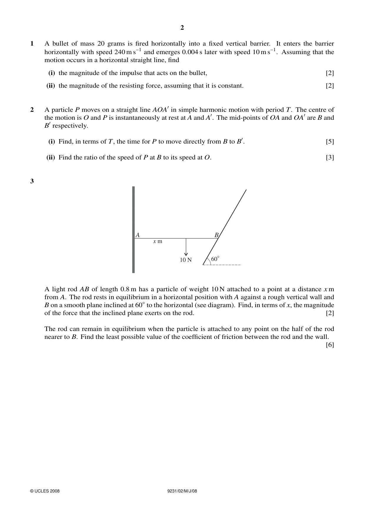 Cambridge A Level Mathematics - Further 9231 2008 May/June Paper 2 · Variant 1 question paper, page 2 of 8