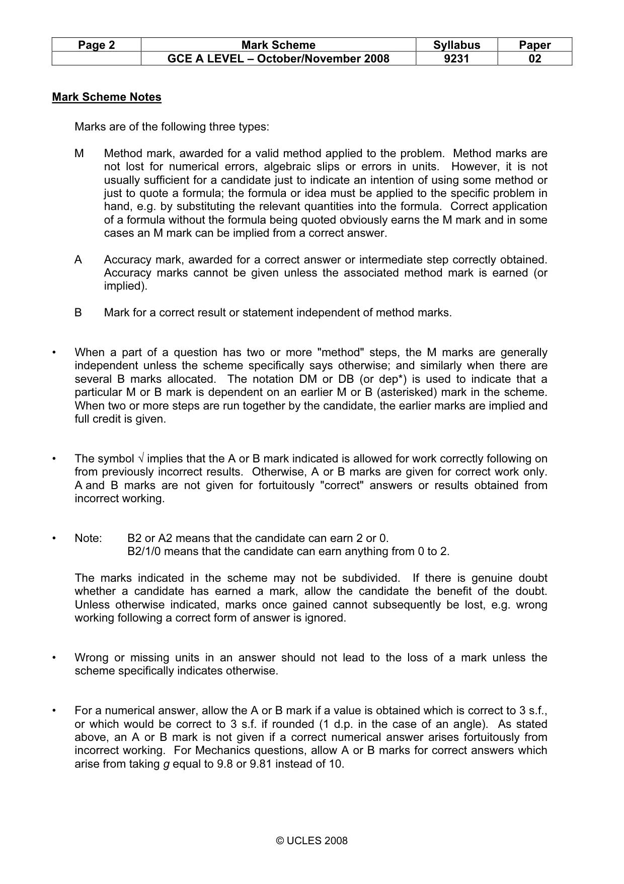 Mark scheme, page 2 of 7