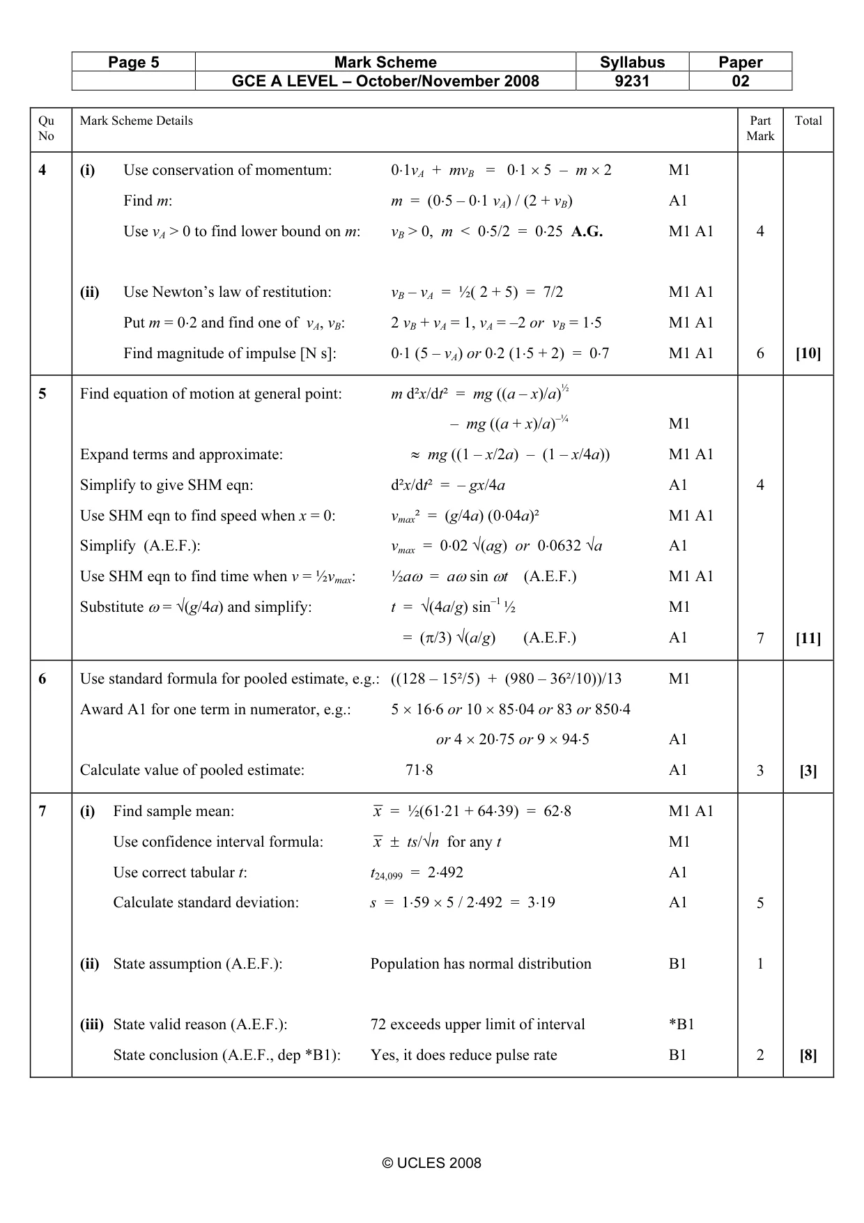 Mark scheme, page 5 of 7