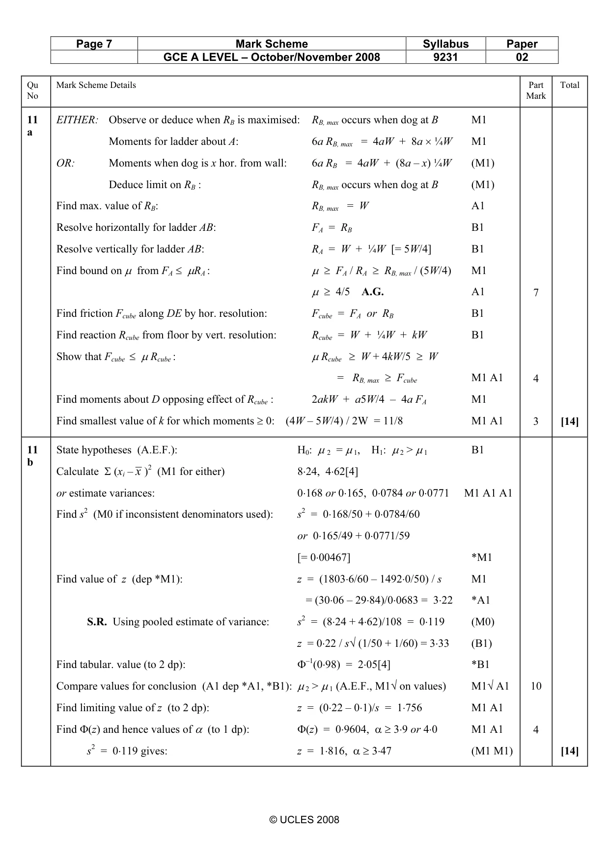 Mark scheme, page 7 of 7