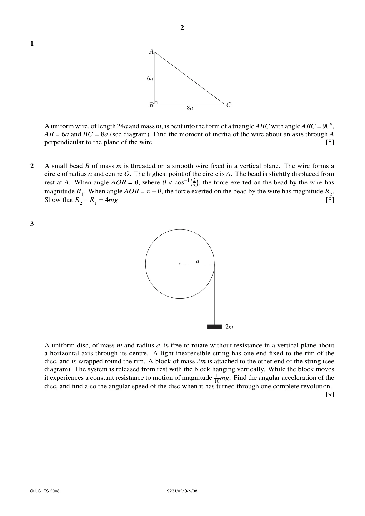 Cambridge A Level Mathematics - Further 9231 2008 Oct/Nov Paper 2 · Variant 1 question paper, page 2 of 8