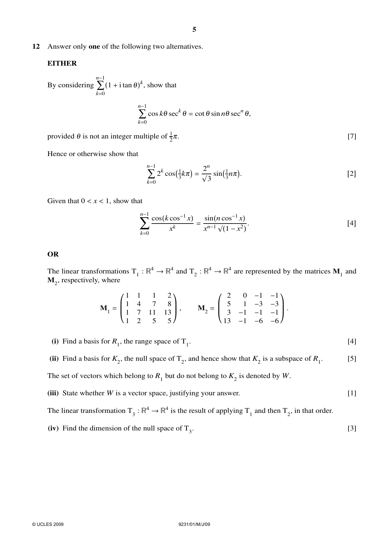 Cambridge A Level Mathematics - Further 9231 2009 May/June Paper 1 · Variant 1 question paper, page 5 of 8