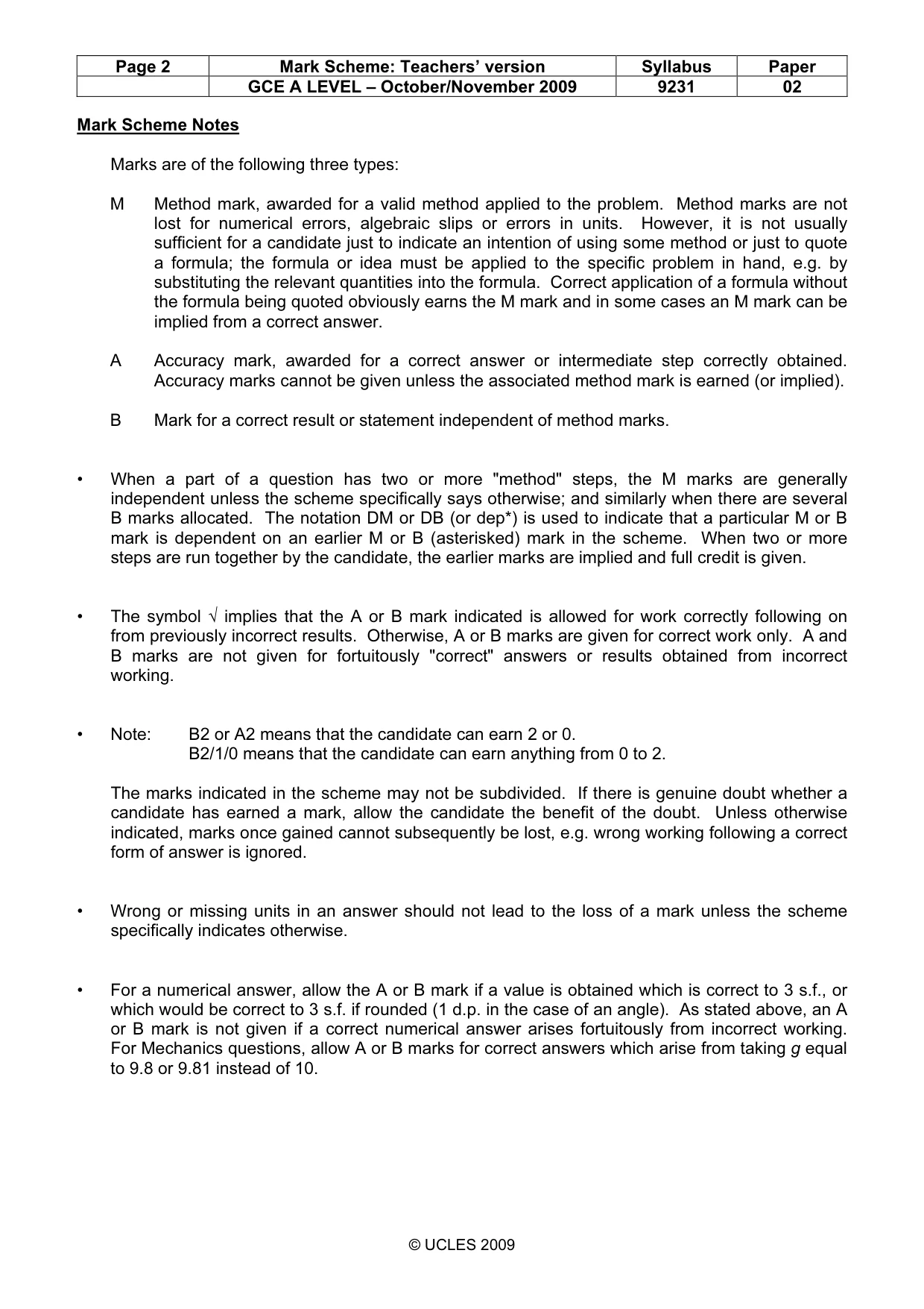 Mark scheme, page 2 of 9