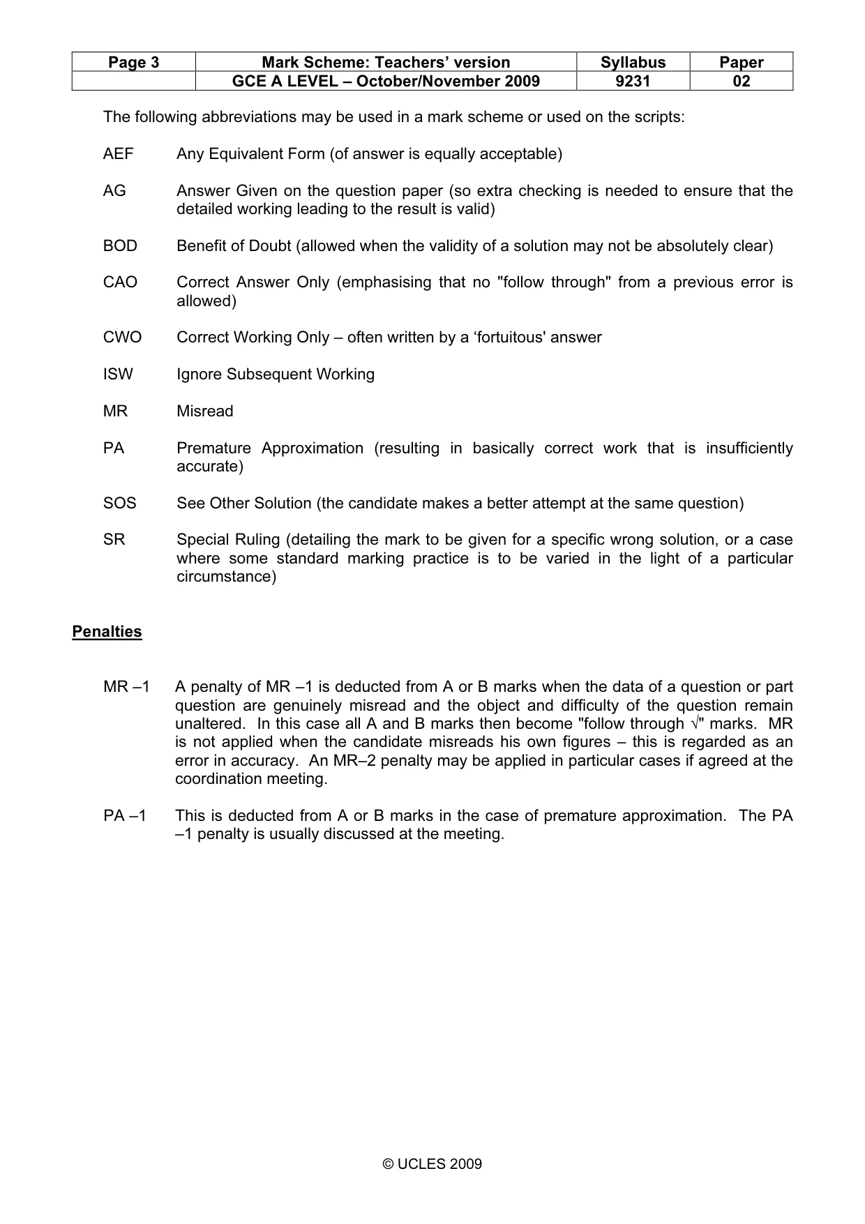 Mark scheme, page 3 of 9
