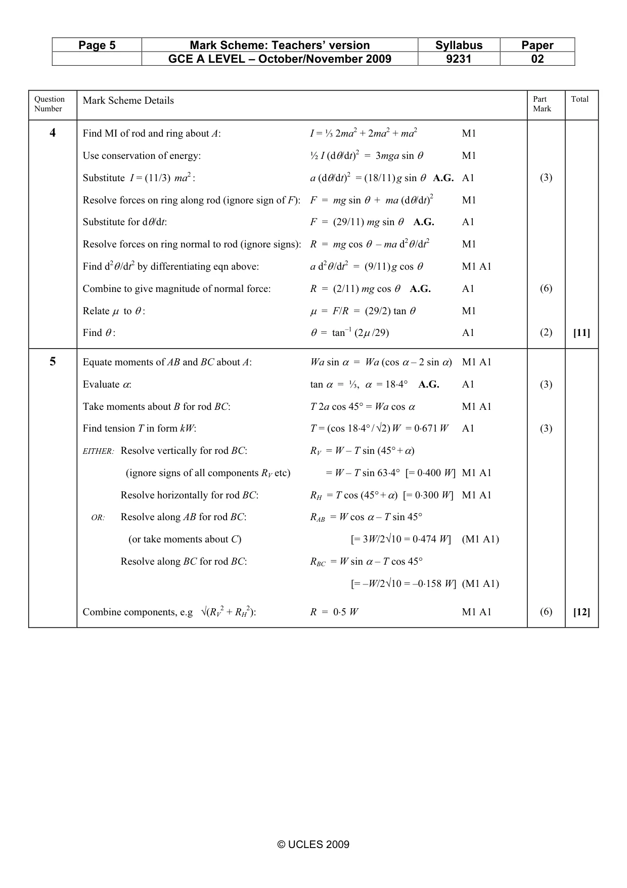 Mark scheme, page 5 of 9