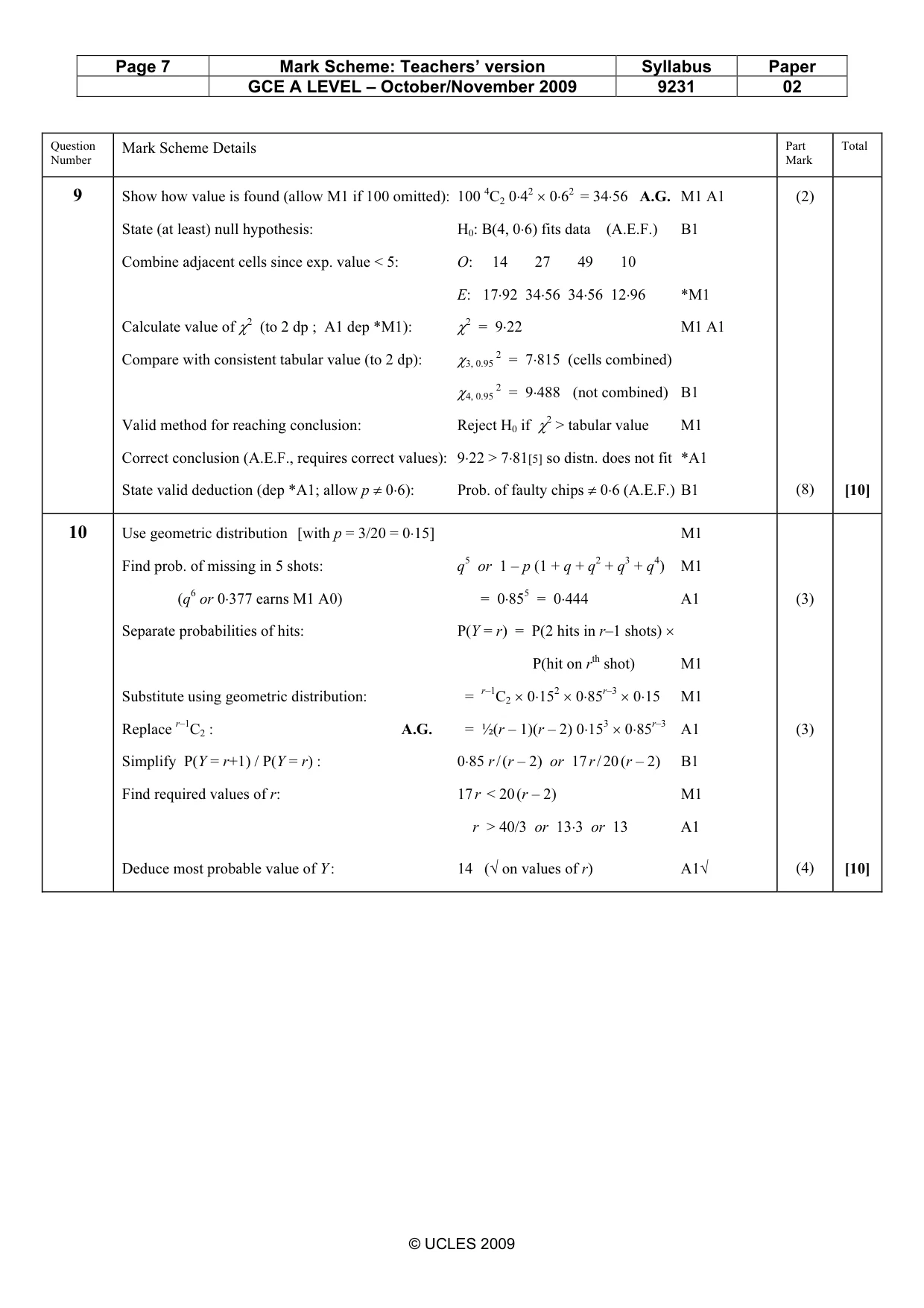 Mark scheme, page 7 of 9
