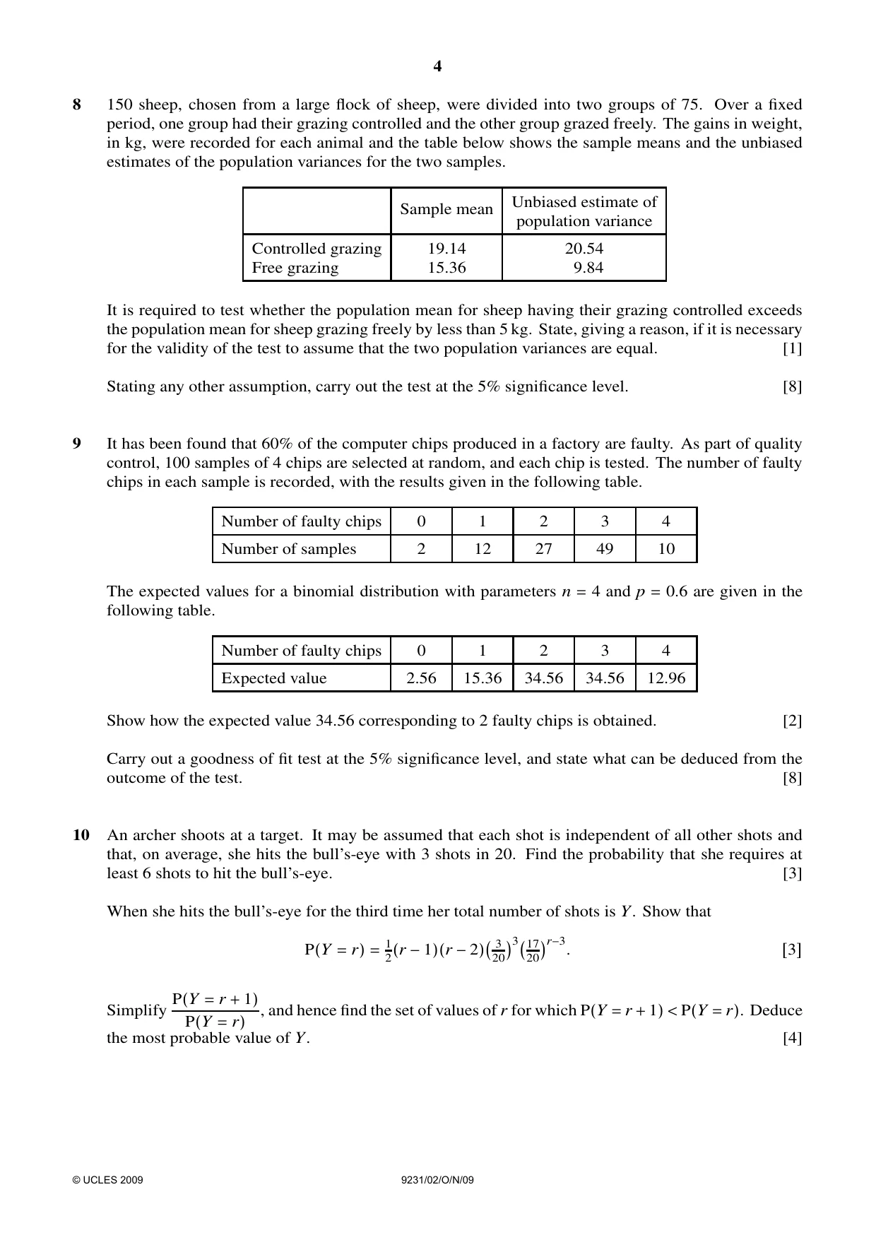 Cambridge A Level Mathematics - Further 9231 2009 Oct/Nov Paper 2 · Variant 1 question paper, page 4 of 8